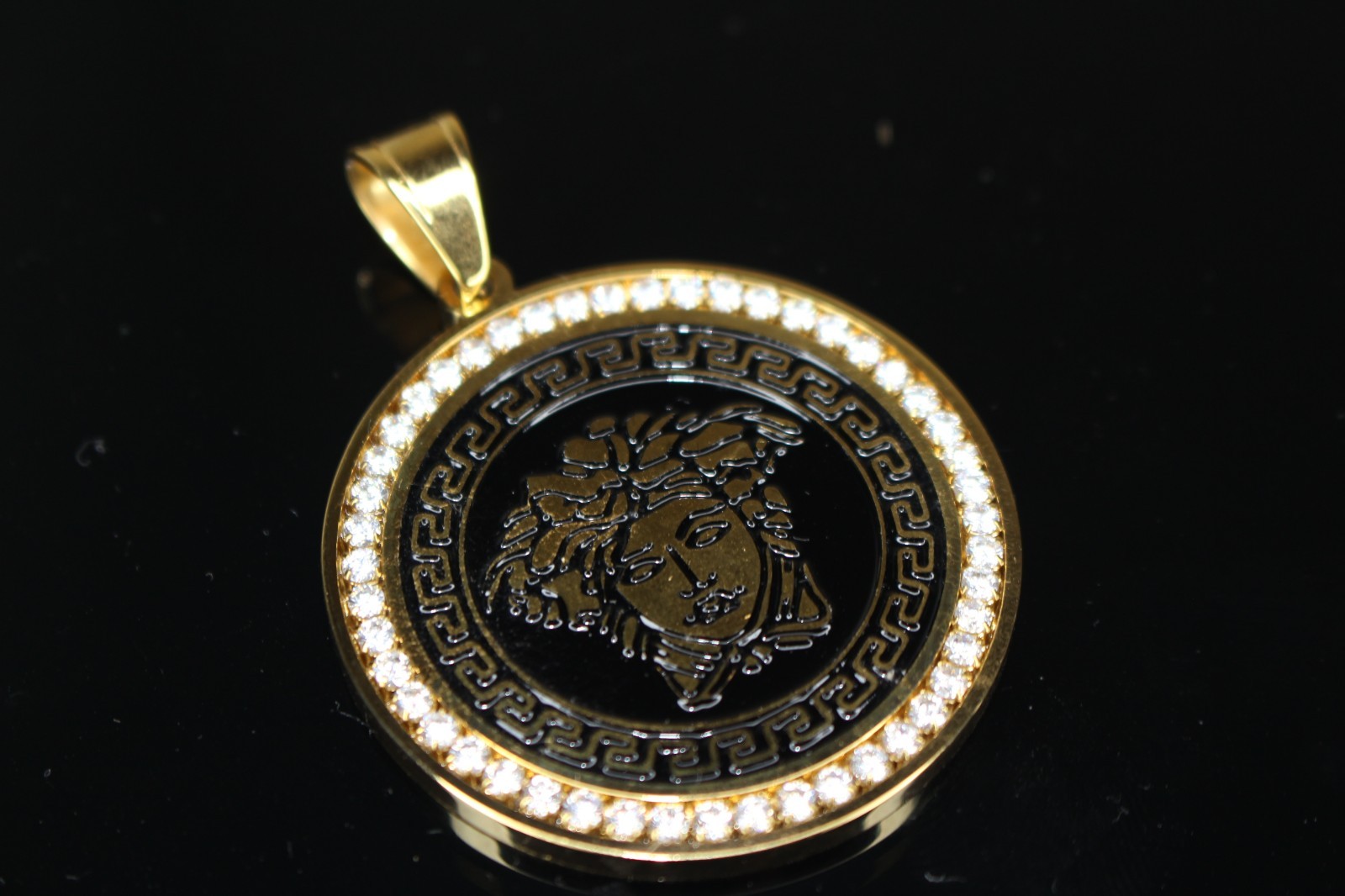 14k STAMPED MASSIVE MEDUSA MEDALLION Pendant 5.2ct VVS1 Lab Sim Diamonds 26g