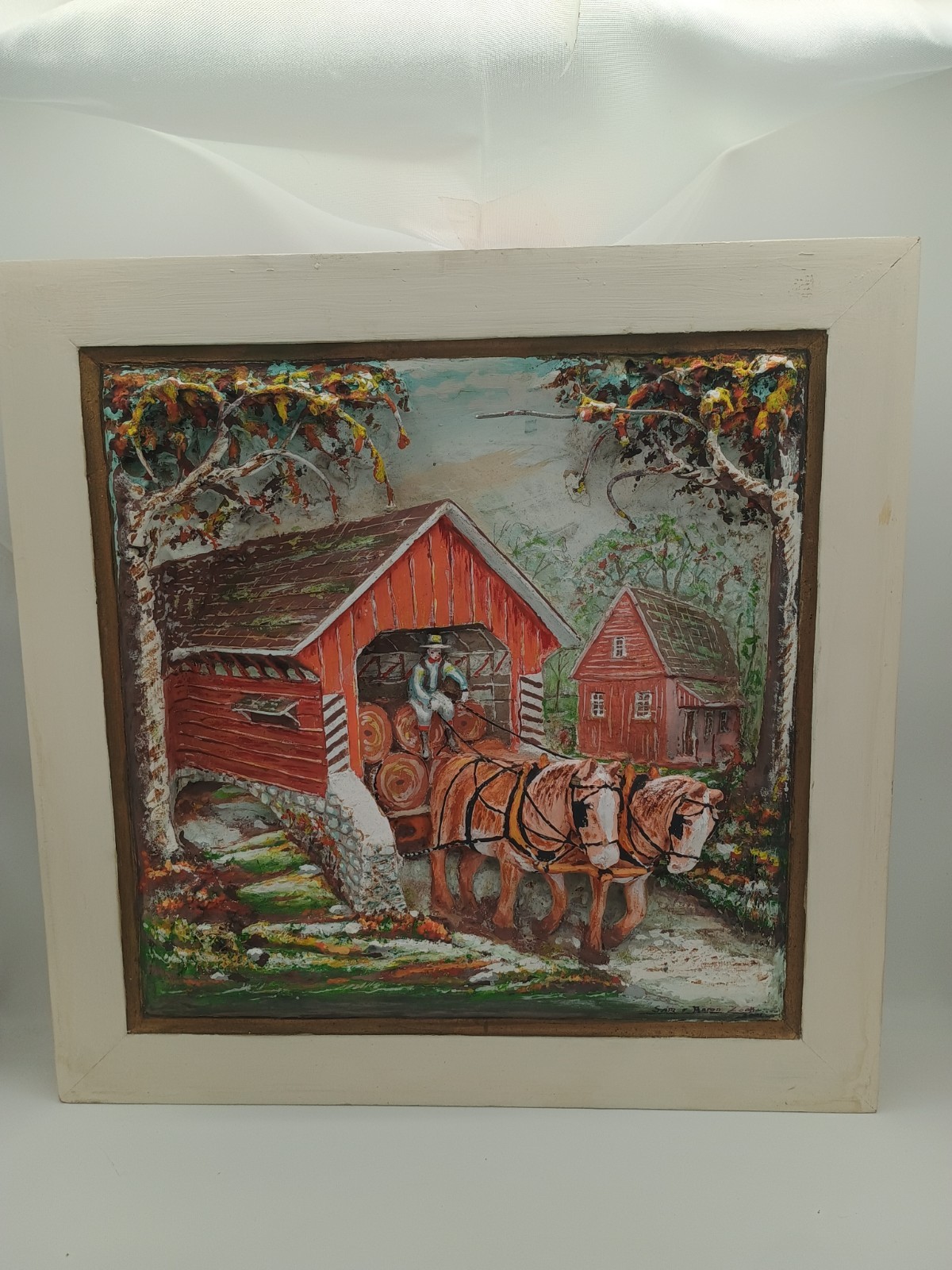 Rare Aaron Zook Original Diorama Hand Carved & Painted Country Scene HORSES +