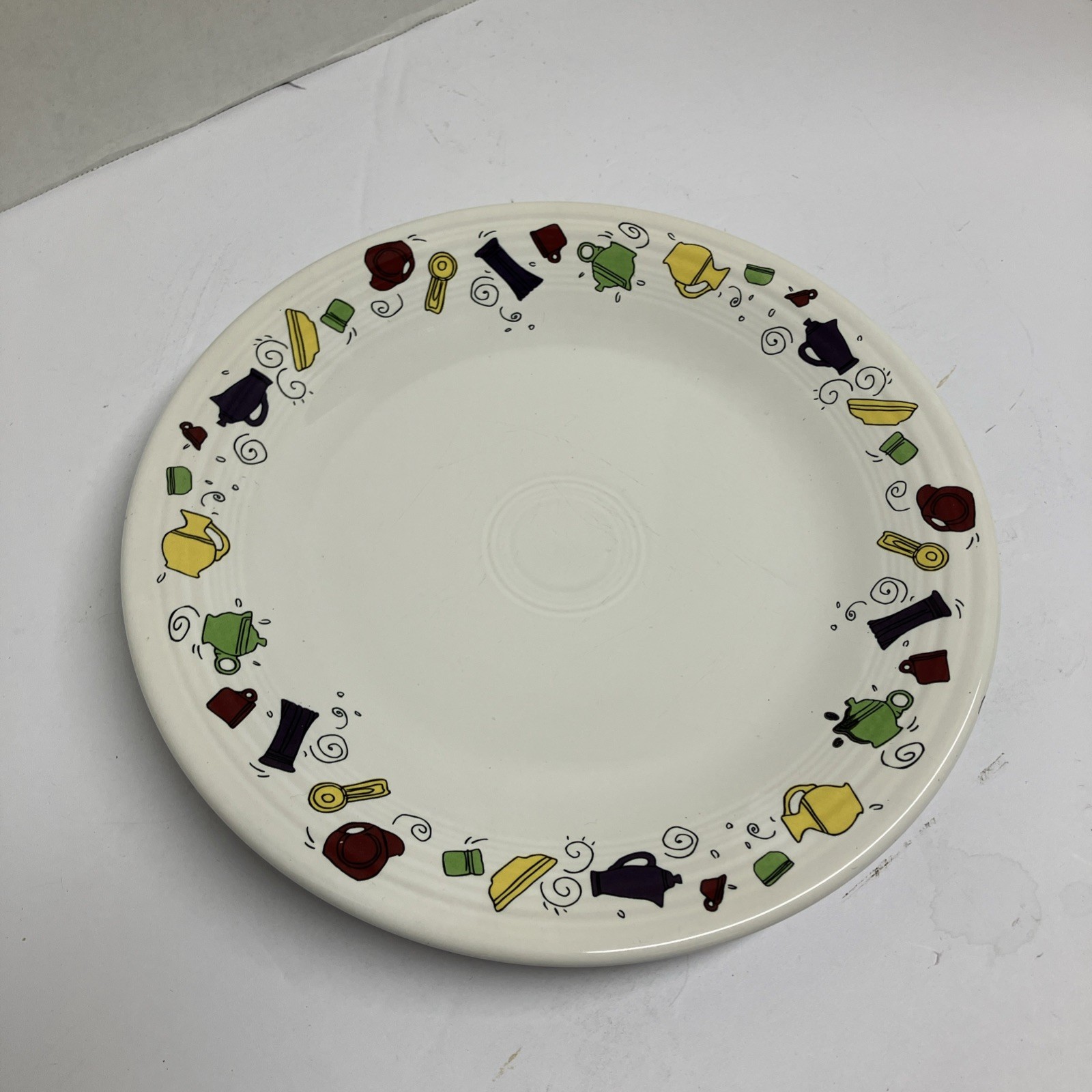 VTG RARE Fiesta Fiestaware ICON Pattern 10.5 in White Platter Dinner Plate USA VTG RARE Fiesta Fiestaware ICON Pattern 10.5 in White Platter Dinner Plate USA