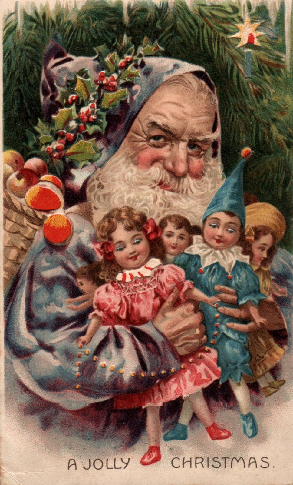 Purple Robe Santa HOLD TO LIGHT A Jolly Christmas 1910 Vintage Postcard