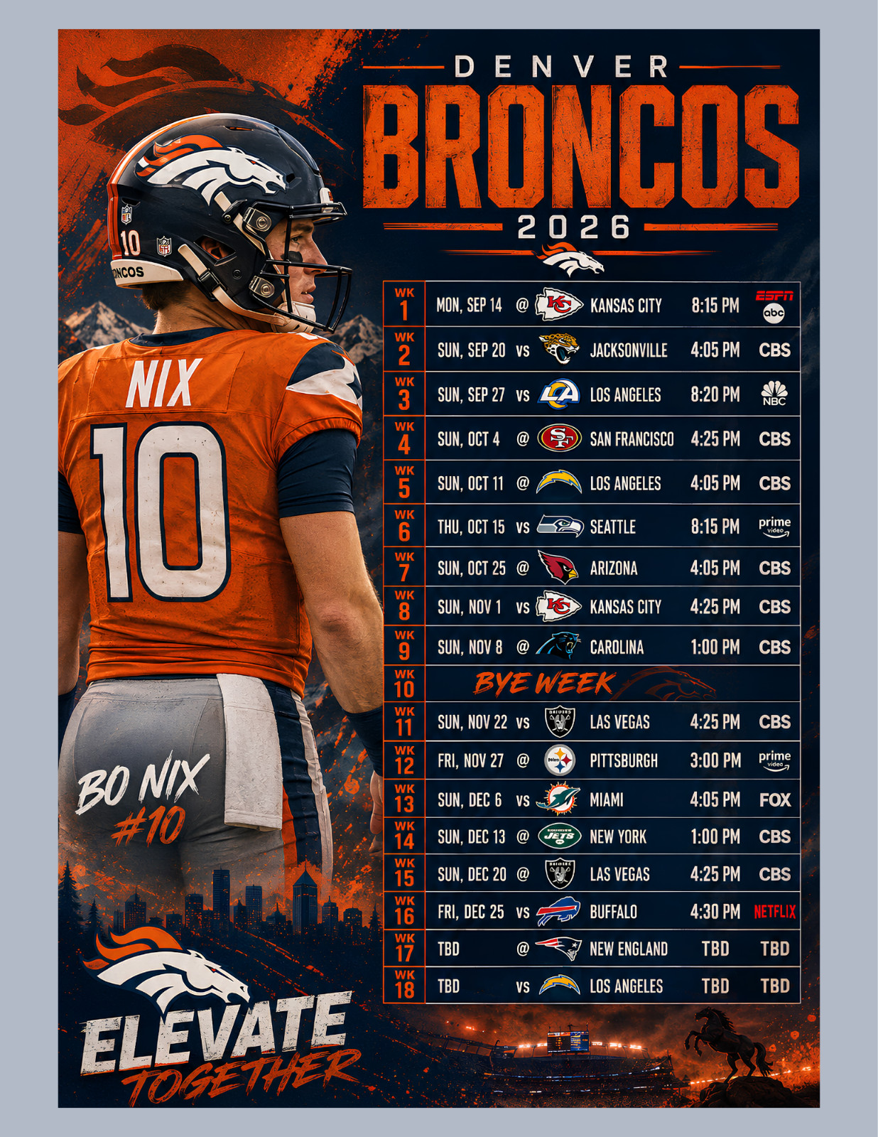 Denver Broncos 2026-27 Season Magnet (5 x 7 inches) High Def Denver Broncos 2026-27 Season Magnet (5 x 7 inches) High Def