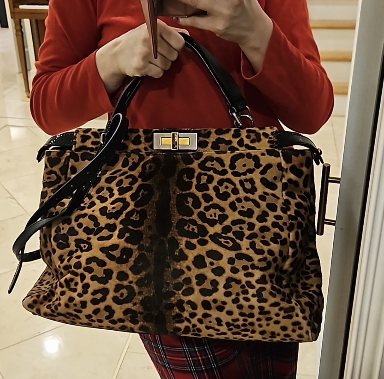 FENDI Large Peekaboo Brown Leopard Print Pony Hair Hand Bag FENDI Large Peekaboo Brown Leopard Print Pony Hair Hand Bag