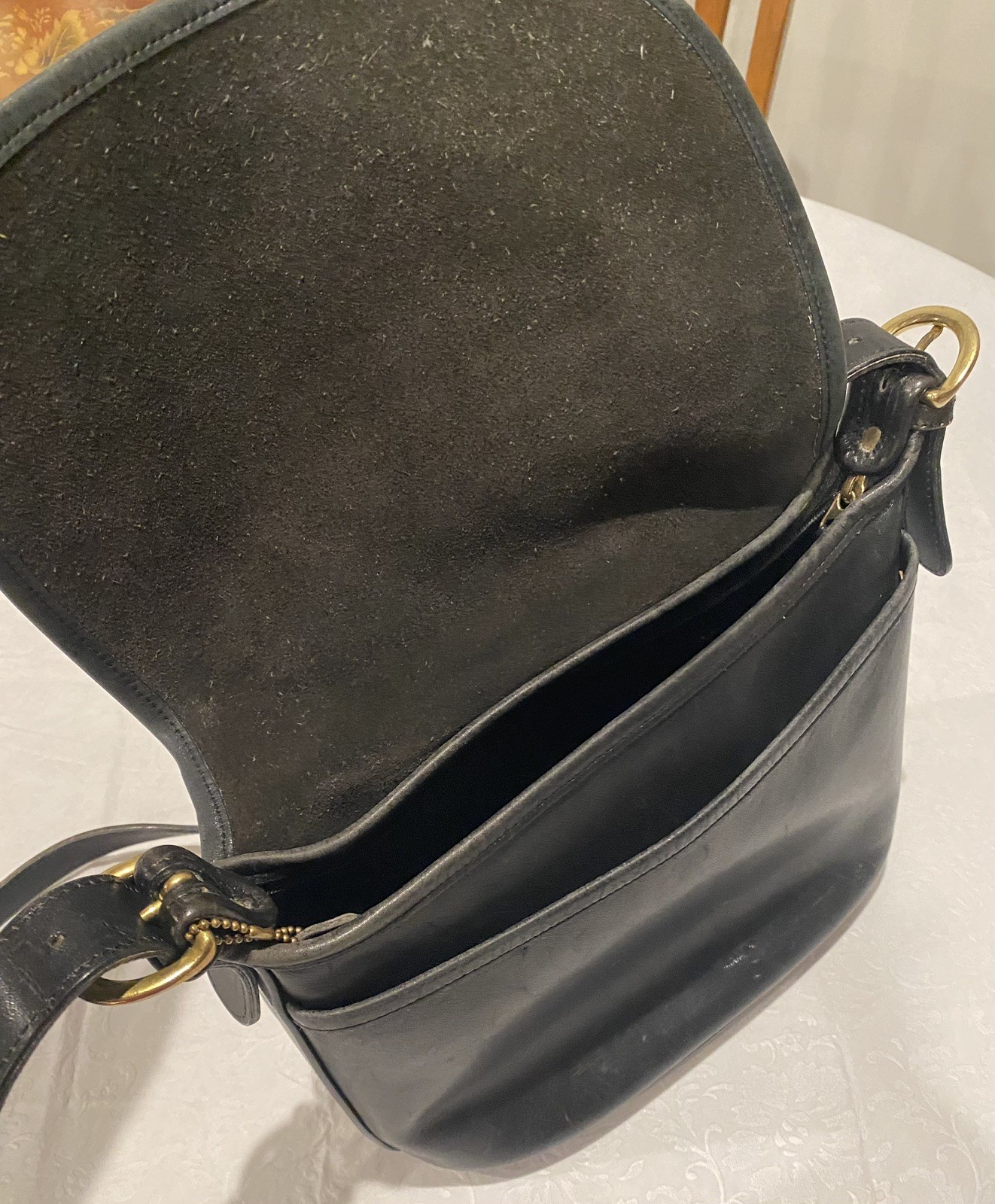 Vintage COACH Black Leather Fletcher Saddle Bag Purse C8P-4150