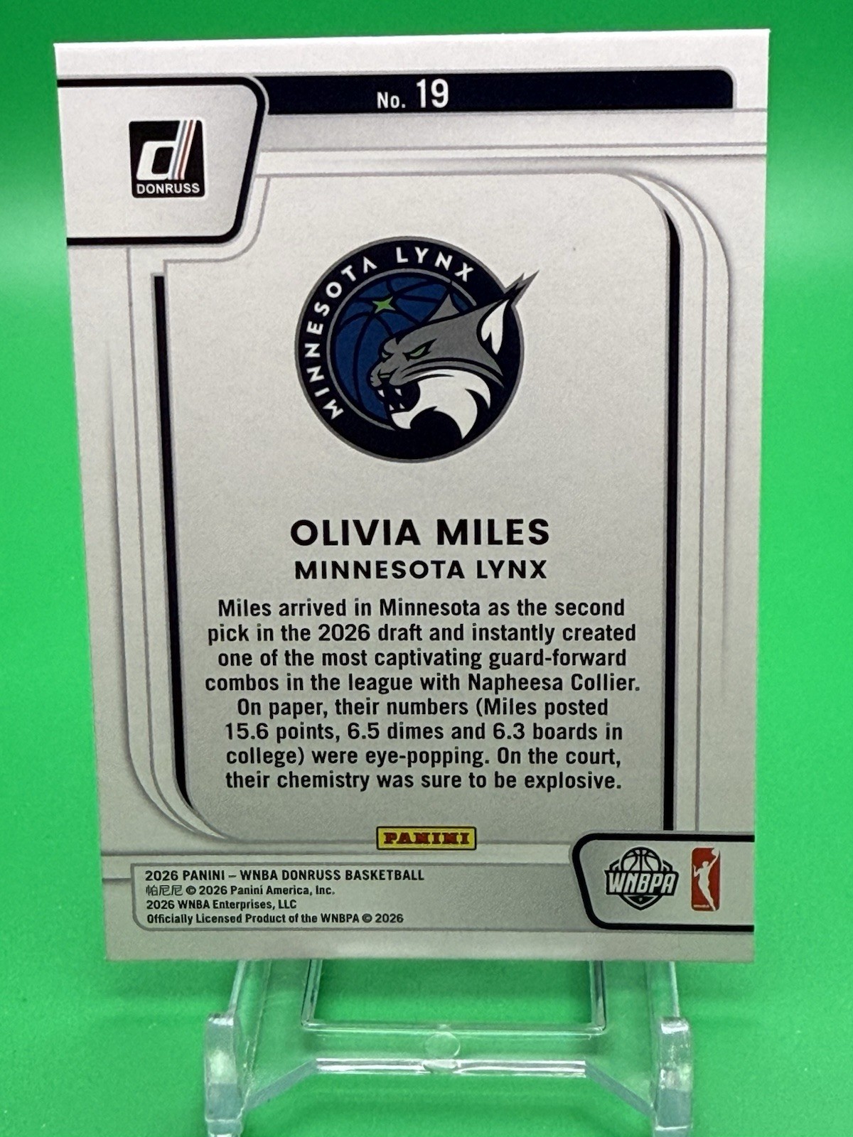 2026 Panini Donruss WNBA Franchise Features Olivia Miles #19 RC Minnesota Lynx