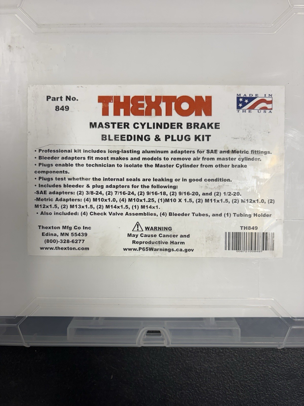 Thexton 849 Master Brake Bleeder Kit Thexton 849 Master Brake Bleeder Kit