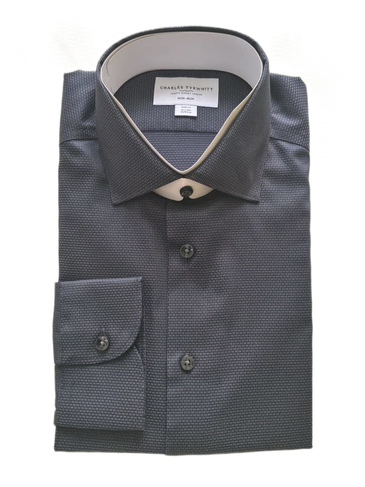 Charles Tyrwhitt Non-Iron Stretch Texture Slim Fit Dress Shirt Charcoal Grey 16/