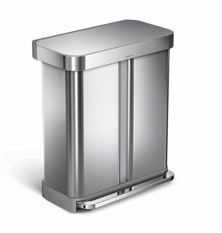 Simplehuman Dual Compartment Step Can Liner Pocket 58L Brushed Stainless Steel