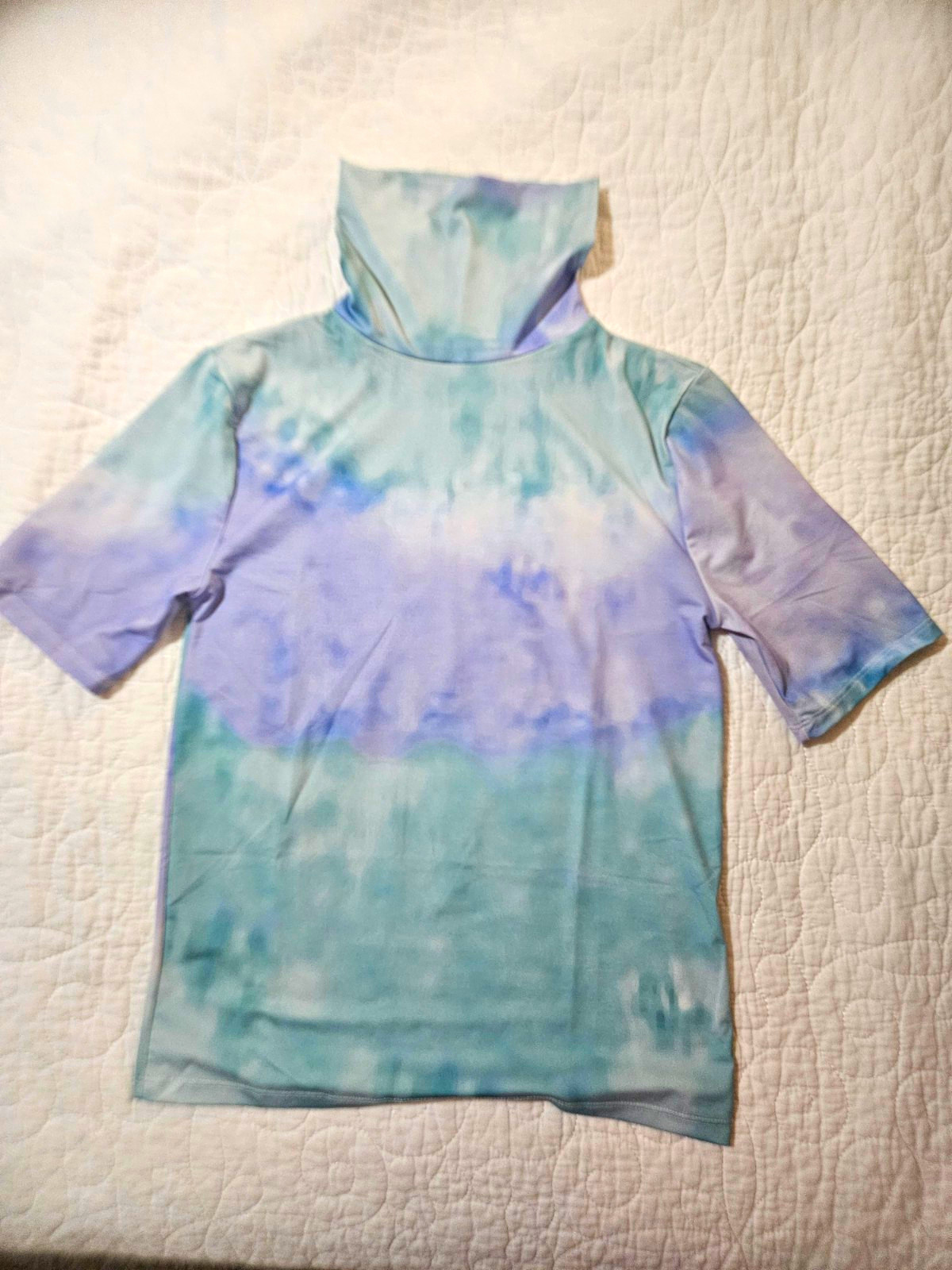 ZARA Women’s Tie-Dye Turtleneck 3/4 Sleeve Knit Pullover Top Size M Blue