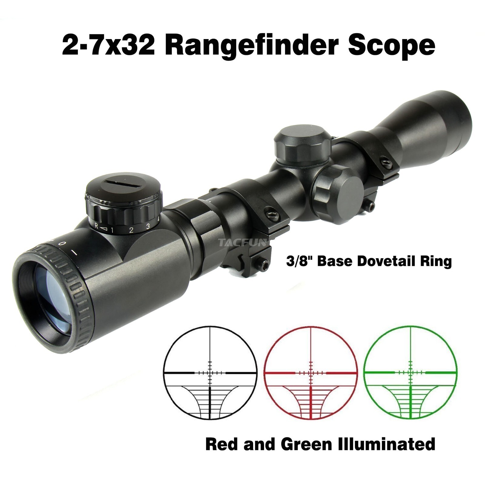 Tactical 2-7x32 Rangefinder Illuminated Scope /w 3/8