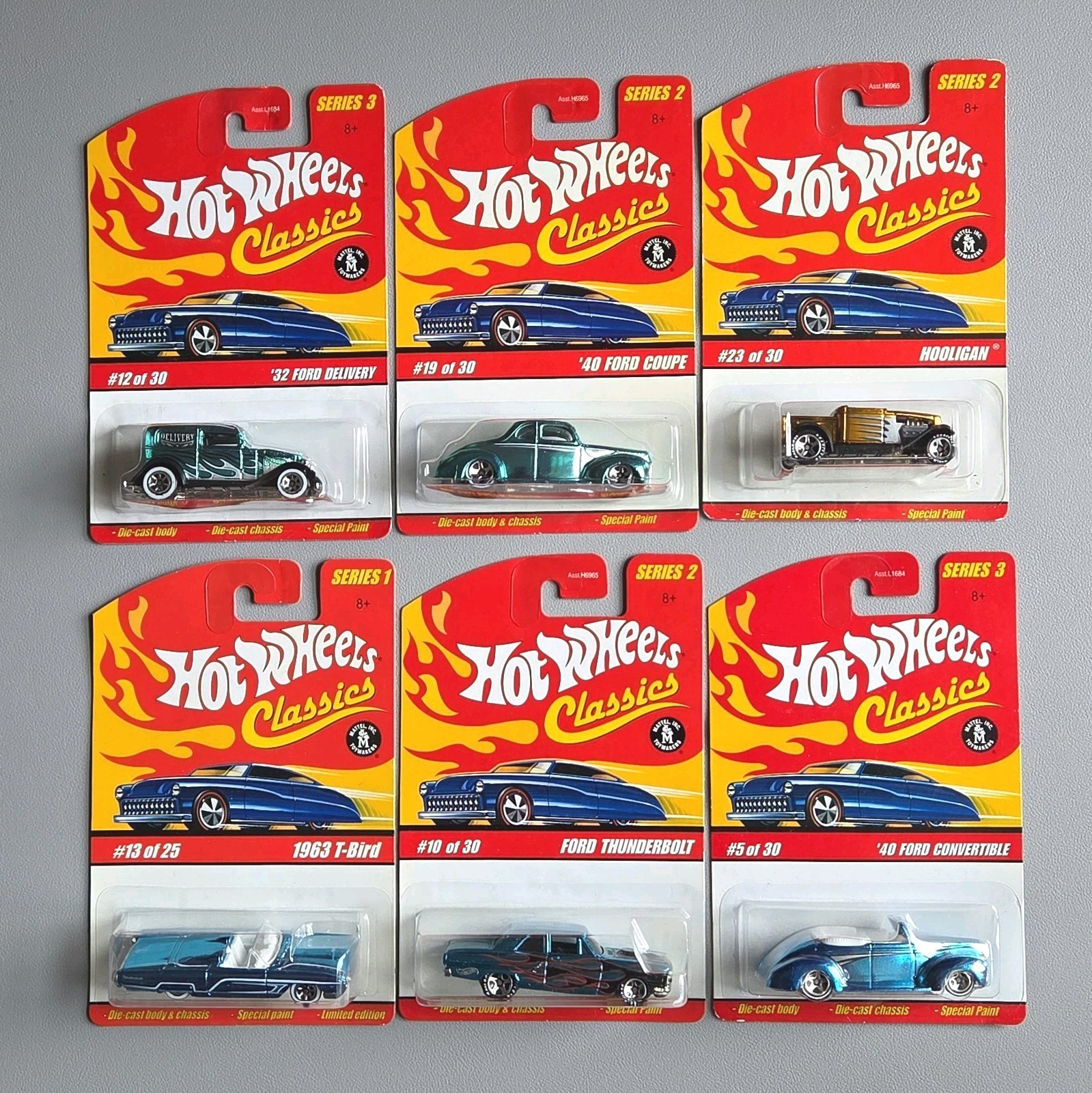 Hot Wheels Classics Lot of 6 Ford \'32 \'40 Coupe T-Bird Thunderbolt Hooligan 1/64 Hot Wheels Classics Lot of 6 Ford \'32 \'40 Coupe T-Bird Thunderbolt Hooligan 1/64