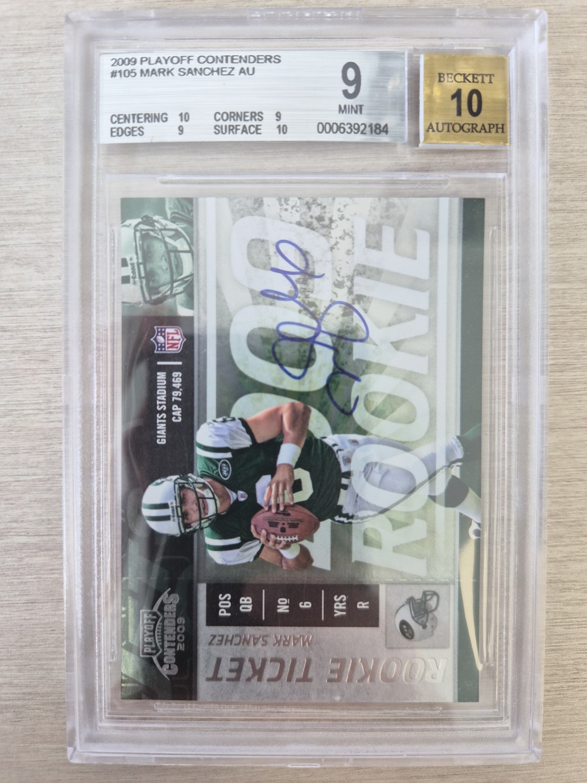 2009 Playoff Contenders #105 Mark Sanchez RC Rookie BGS 9 w/ Two 10\'s AUTO Jets