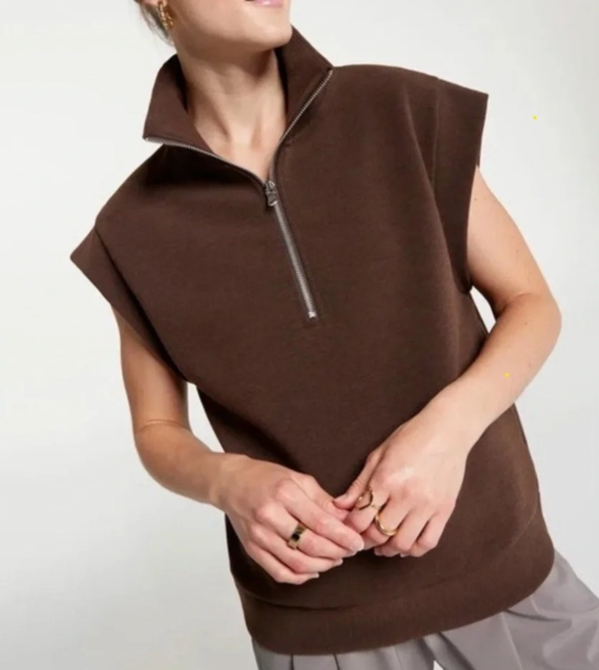 CALIA Brown Ottoman Sleeveless 1/4 Zip Top - Size Small CALIA Brown Ottoman Sleeveless 1/4 Zip Top - Size Small