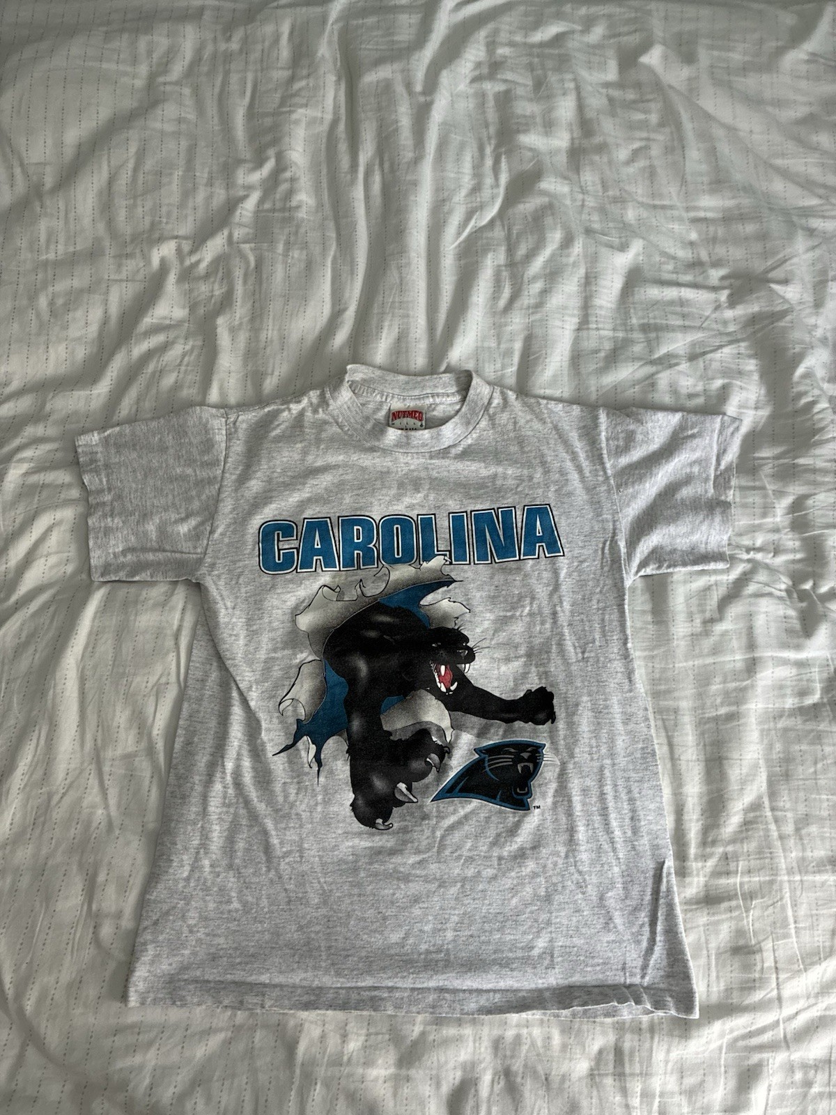 Vtg 1993 Carolina Panthers Nutmeg Mills Shirt Large L 90s NFL Expansion Single Vtg 1993 Carolina Panthers Nutmeg Mills Shirt Large L 90s NFL Expansion Single
