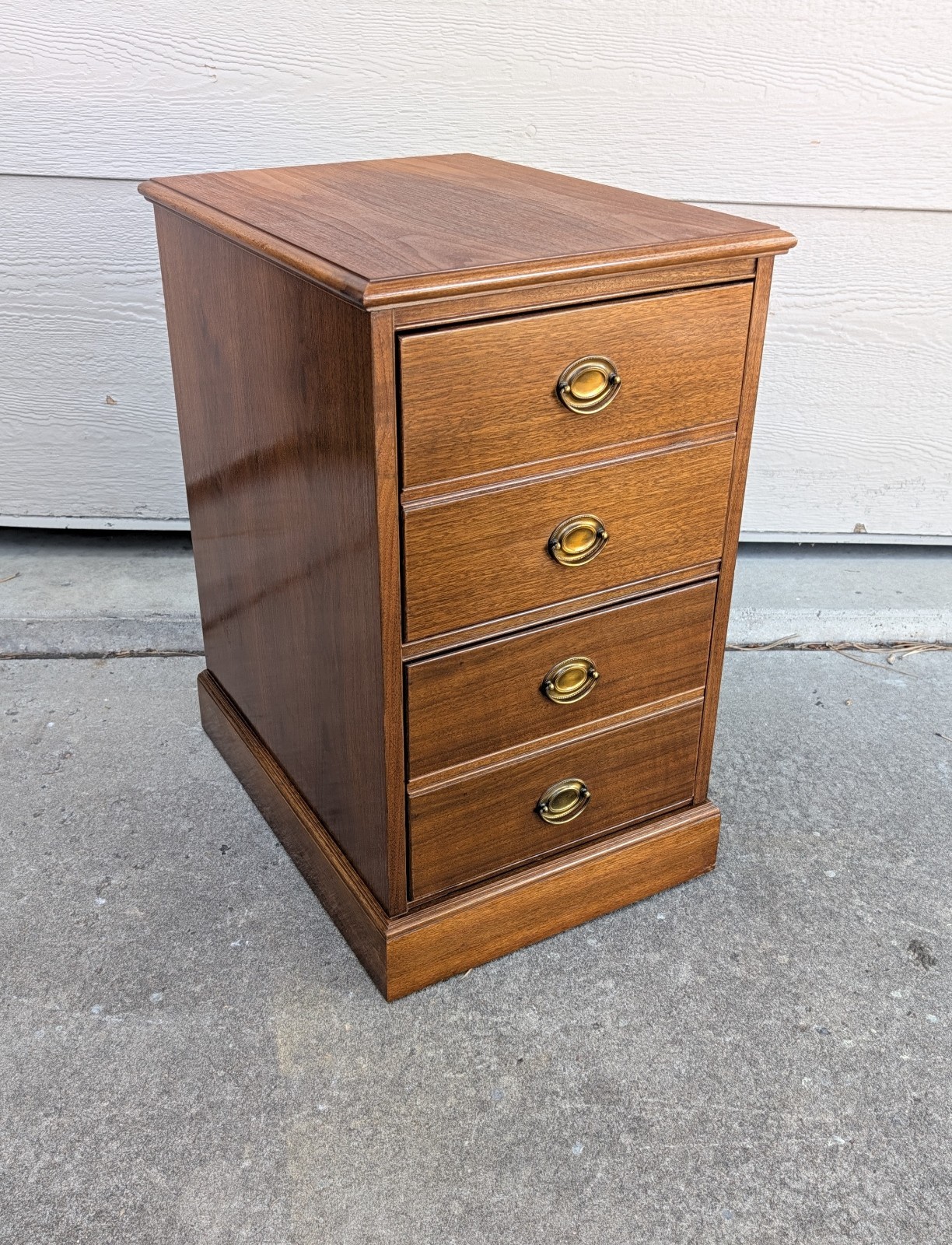 Vintage Walnut Wood 2-Drawer File Cabinet Traditional Brass Pulls Colonial W74