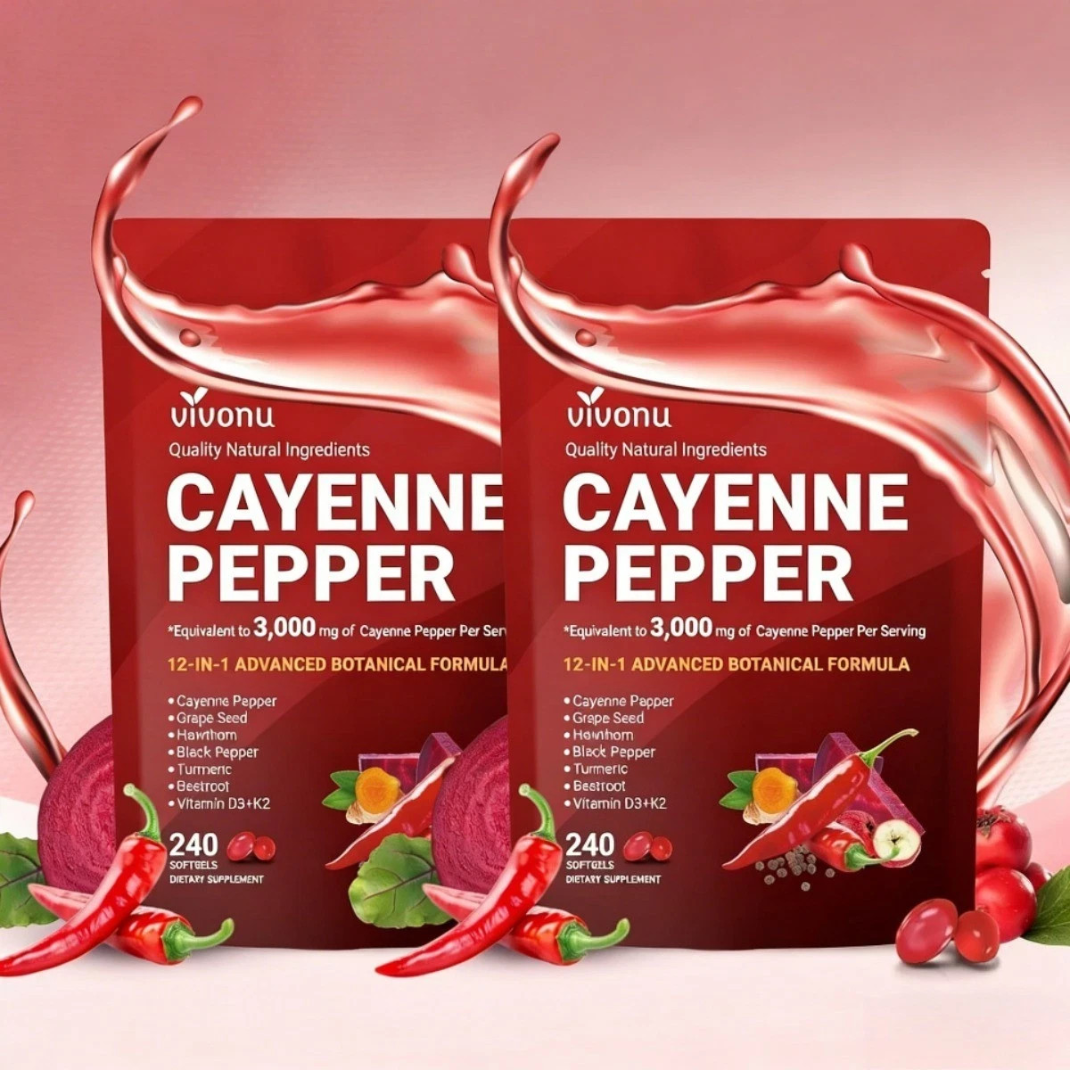 2-PCS VivoNu Cayenne Pepper 240 Softgels – Circulation & Health Support 2-PCS VivoNu Cayenne Pepper 240 Softgels – Circulation & Health Support