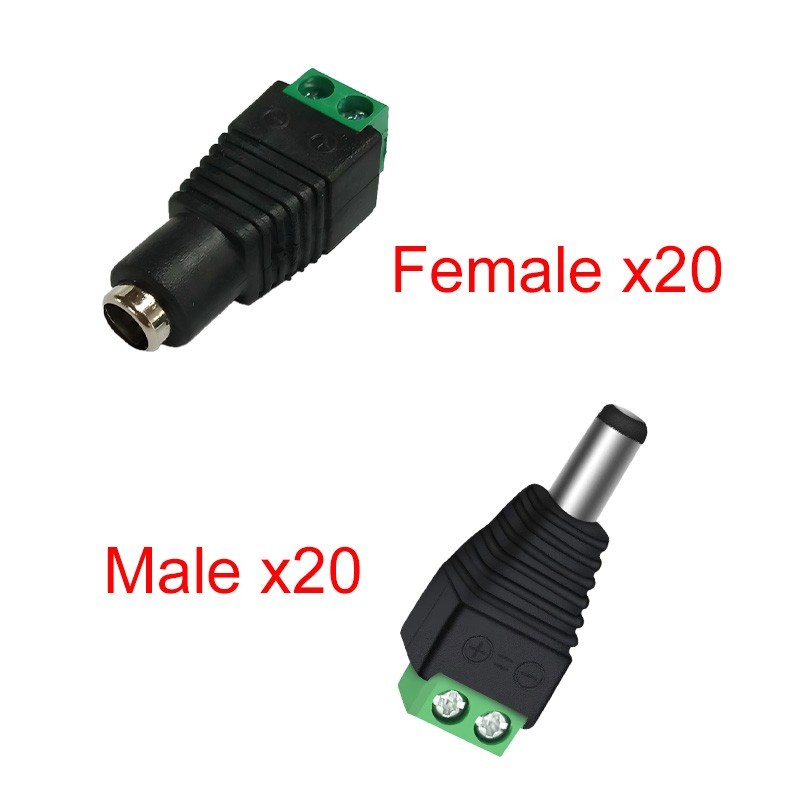 20x Male and 20x Female DC Power Plug Jack Connector 2.1 x 5.5mm for CCTV lot