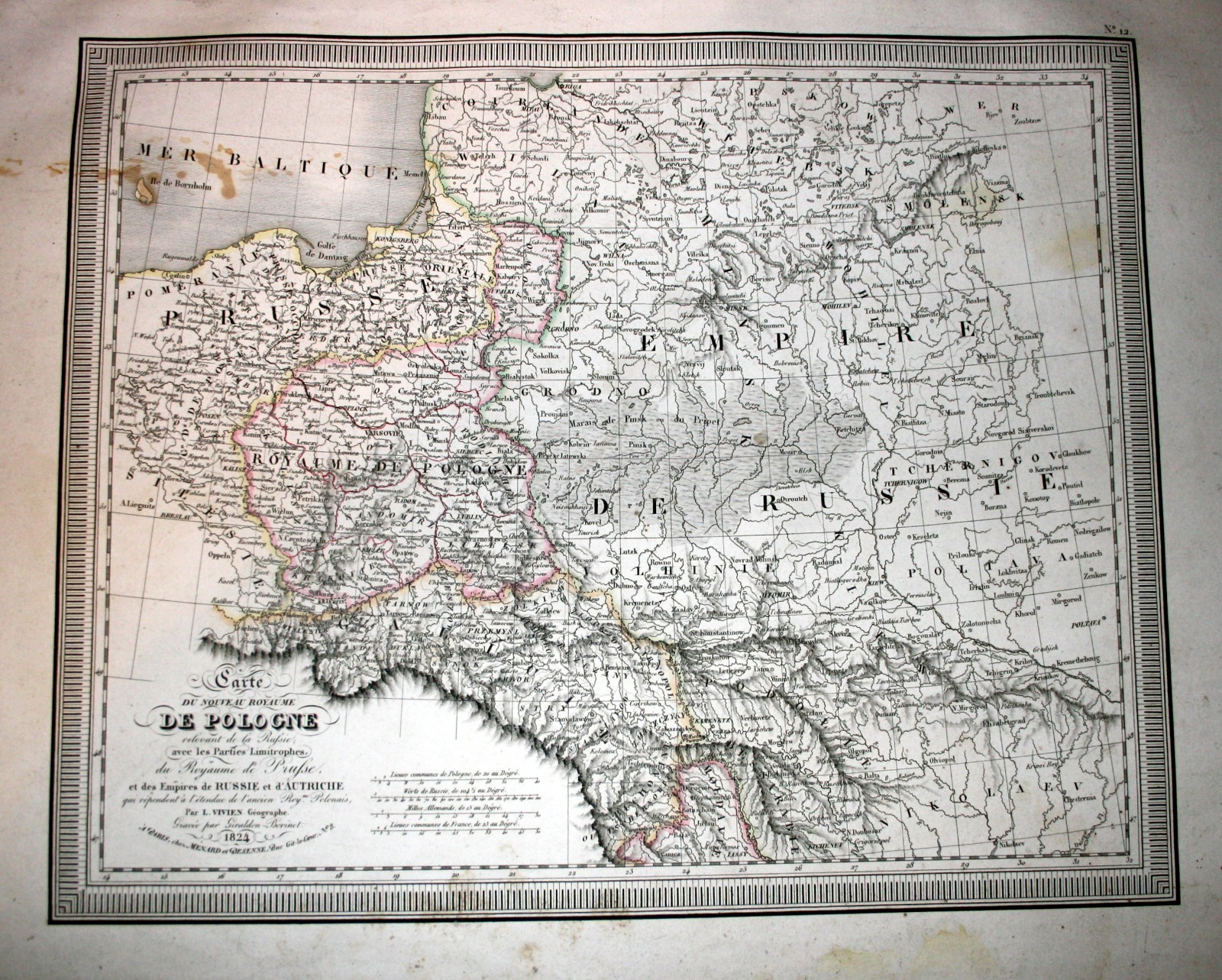 Poland, Kingdom of Poland, large copper engraved map by L.Vivien, 1824