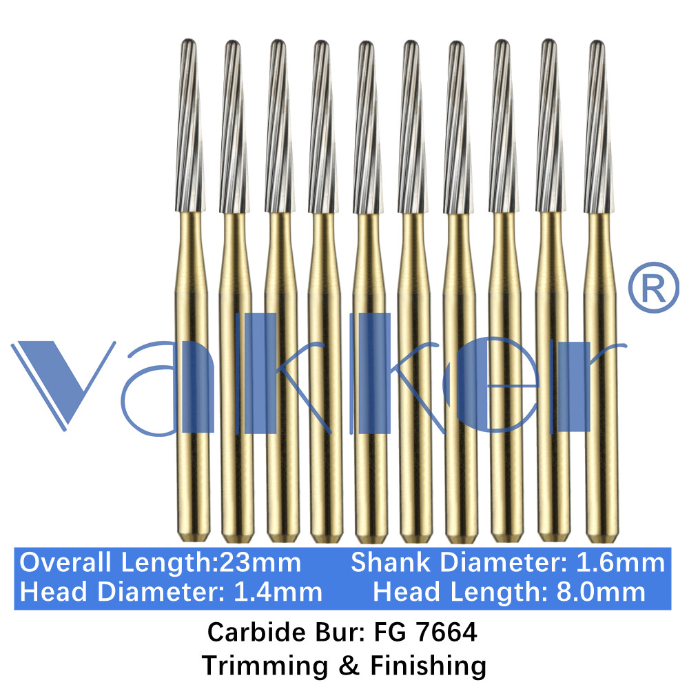 Vakker 10PC Dental Round End Taper Carbide Burs Trimming & Finishing FG-7664