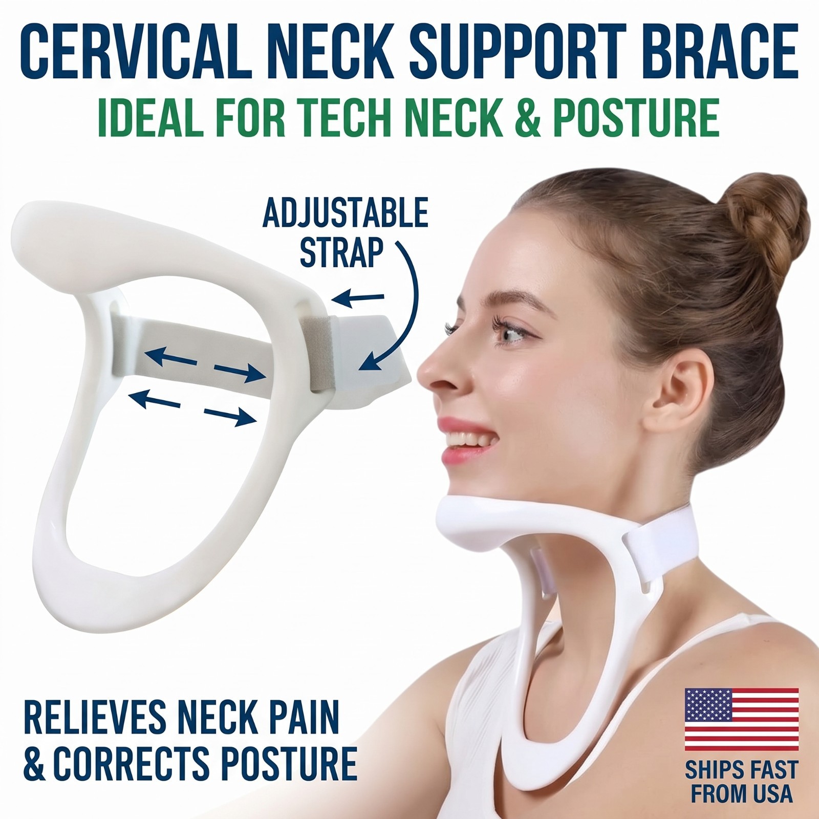 Cervical Neck Brace Posture Corrector Support Collar Forward Head Tech Relief US