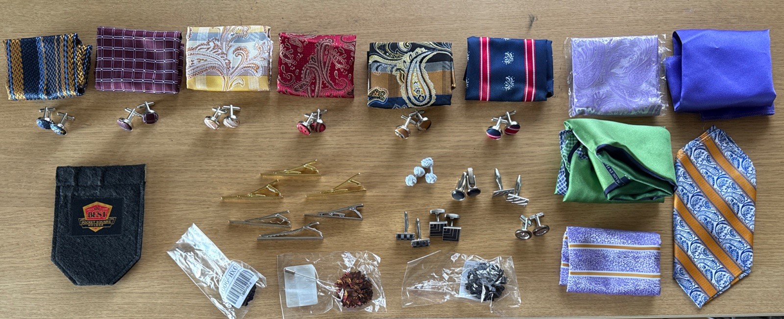 Amazing Men’s Pocket Square, Cuff Link, & Tie Clip Collection - all Occasions