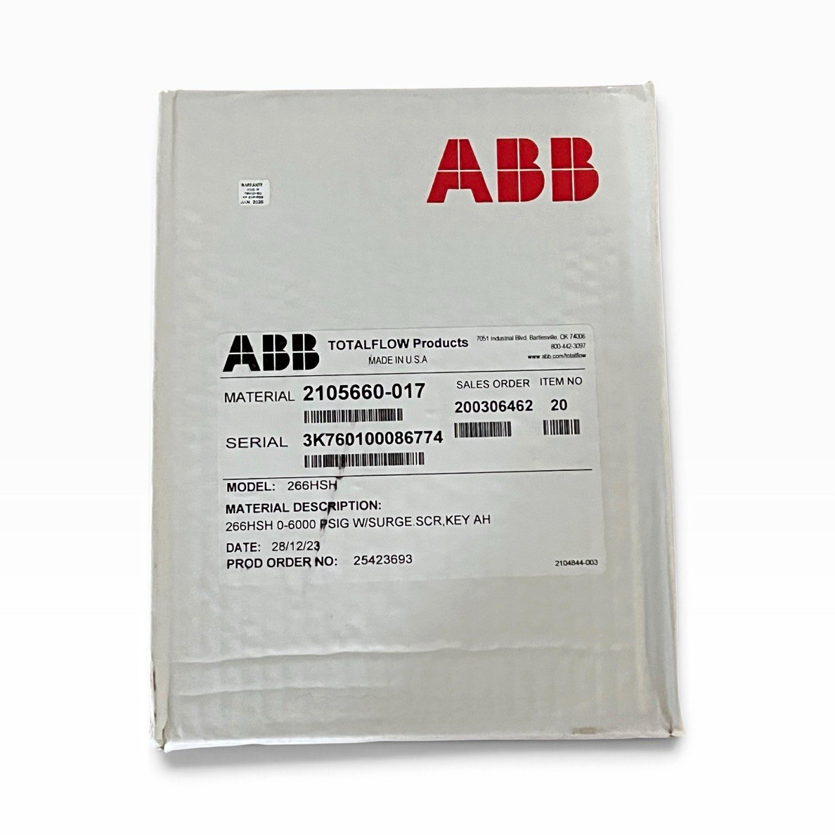 ABB Totalflow 266HSH Pressure Transmitter 0-6000 PSIG 2105660-017 NEW