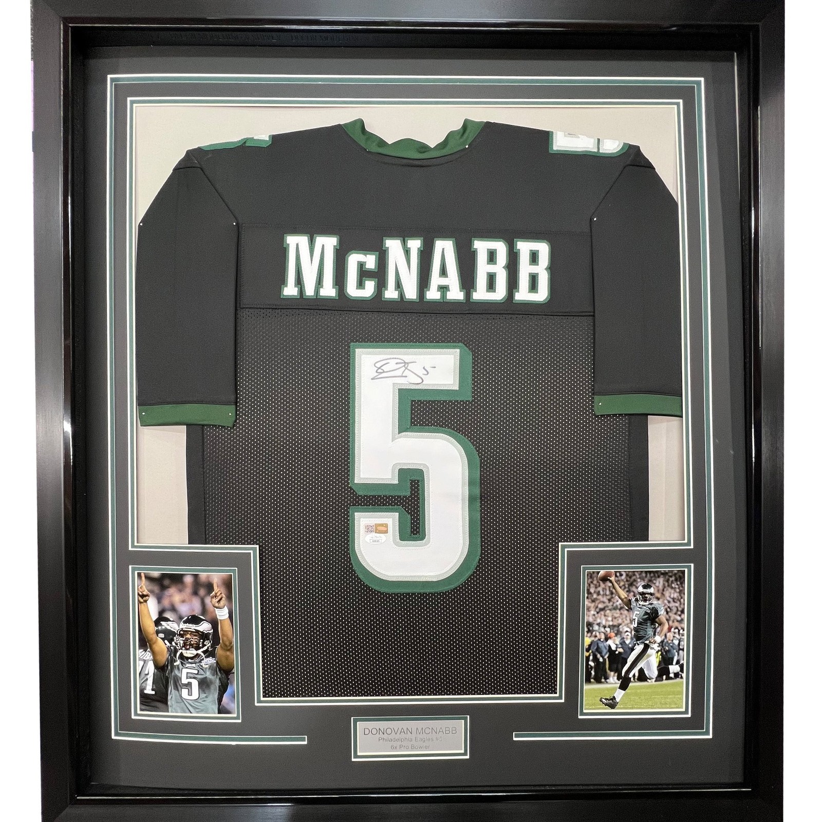 FRAMED Signed DONOVAN MCNABB 35x39 Philadelphia Black Jersey JSA COA
