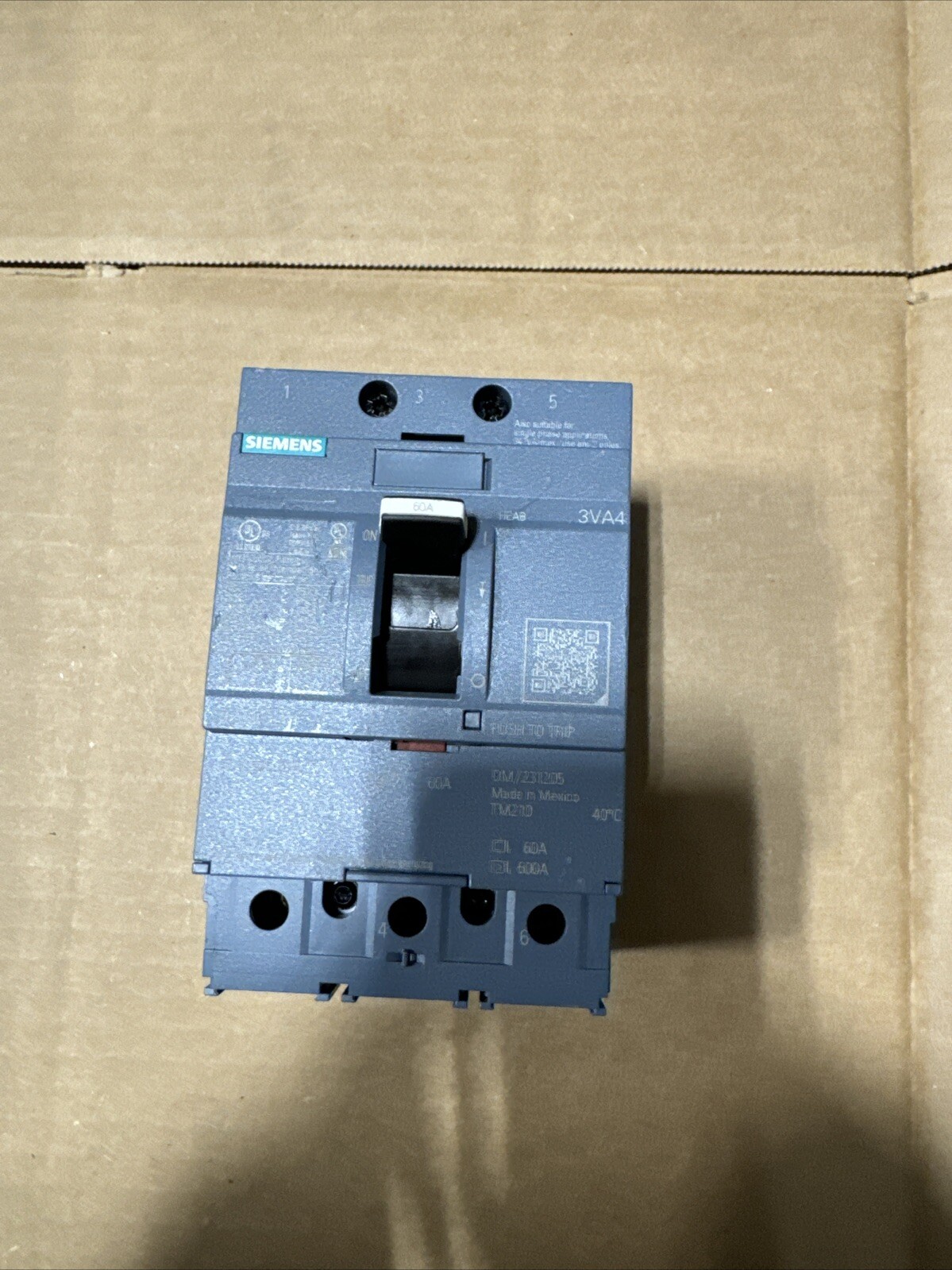 SIEMENS 3VA4160-6ED34-0AA0 Breaker 3VA41 3P 60A 65KA New Surplus