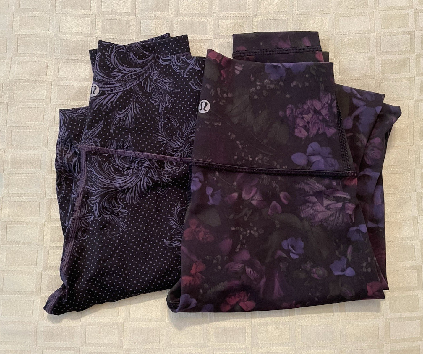 Lululemon leggings bundle SIZE 2 floral pattern purples two pair EUC Yoga wear Lululemon leggings bundle SIZE 2 floral pattern purples two pair EUC Yoga wear