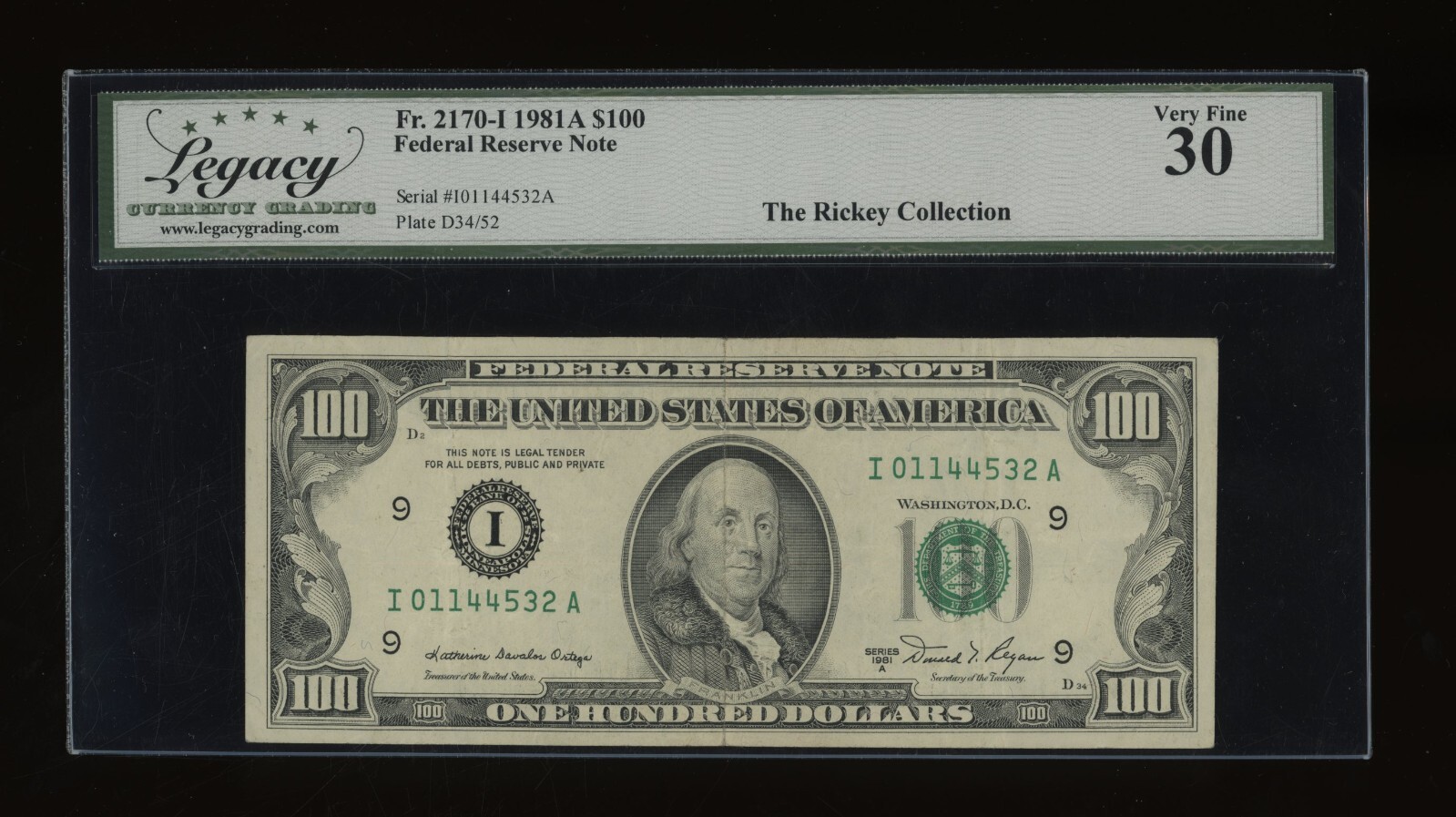 DBR 1981-A $100 Minneapolis Fr. 2170-I Legacy 30 Serial I01144532A