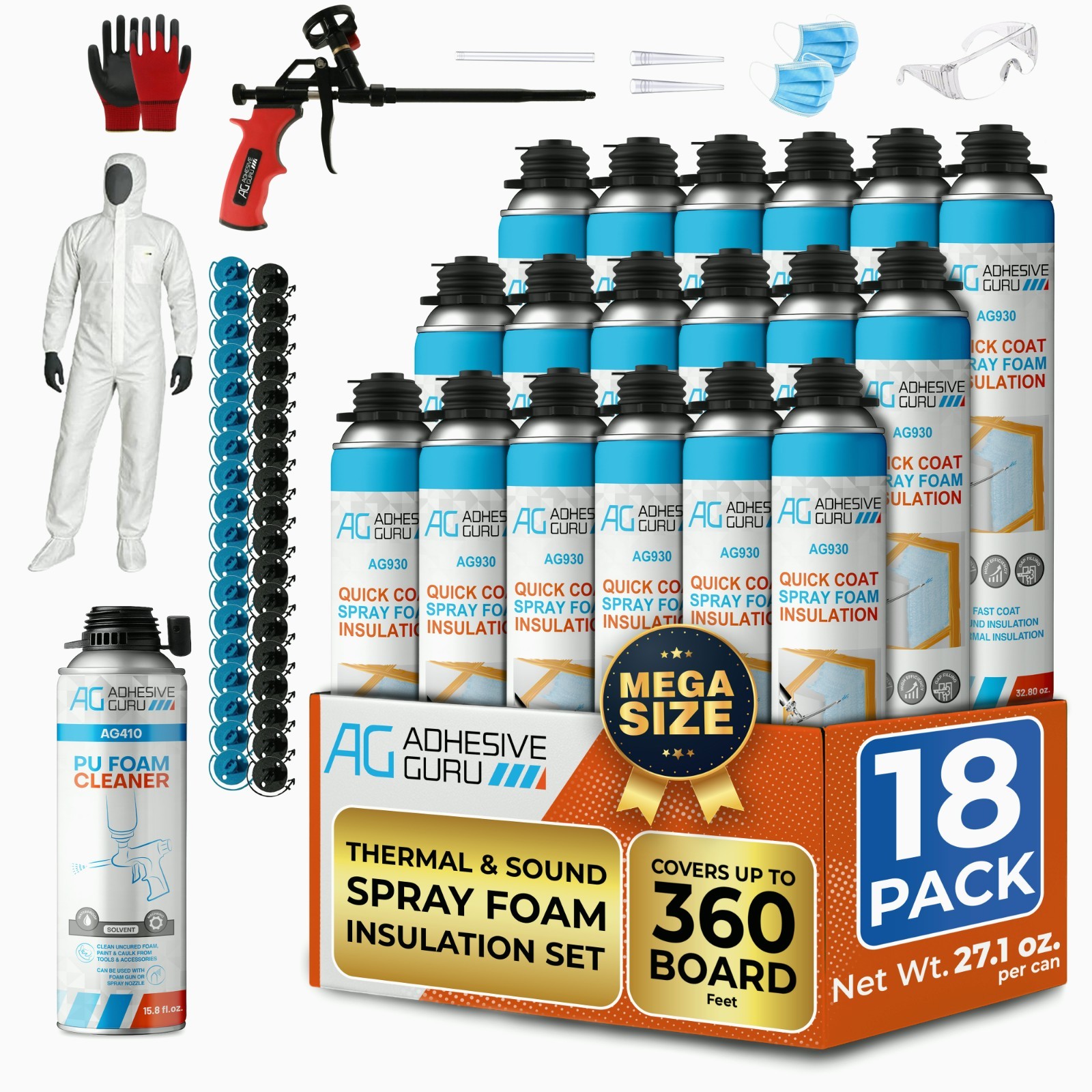 Spray Foam Insulation Kit 18x32.80oz Self Expanding Thermal Sound Closed Cell