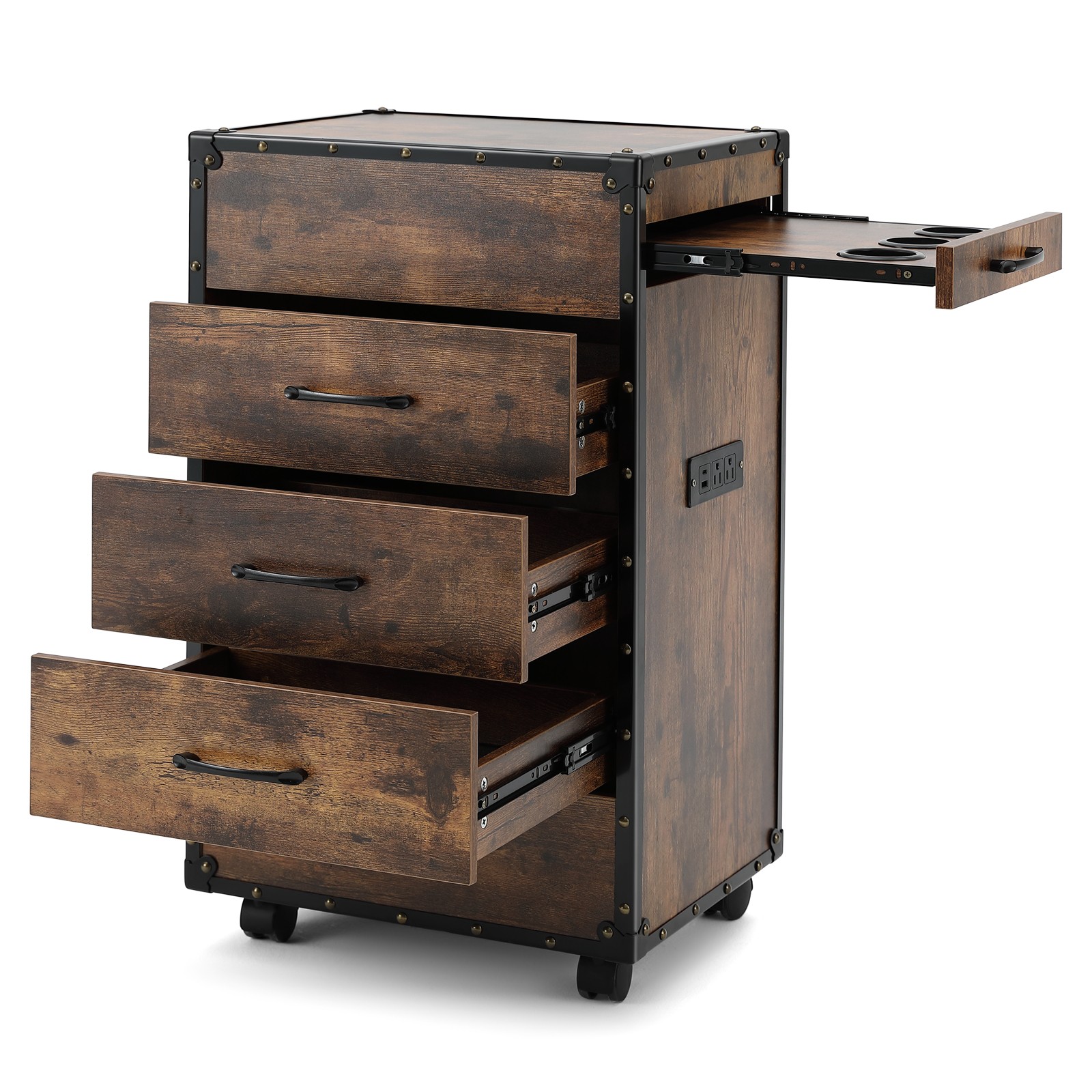 Salon Vintage Trolley Cart Barber Station 3 Drawers,Holders,Wheels,Power Outlets Salon Vintage Trolley Cart Barber Station 3 Drawers,Holders,Wheels,Power Outlets