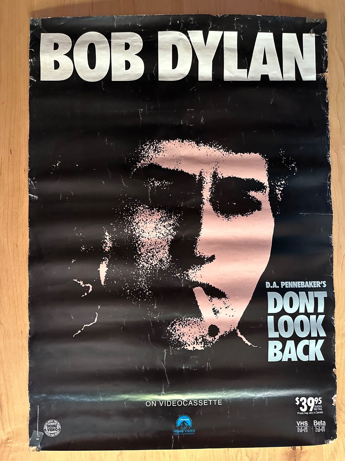 Vintage 1986 Bob Dylan Dont Look Back Paramount VHS Video Promo Poster 22.75x32