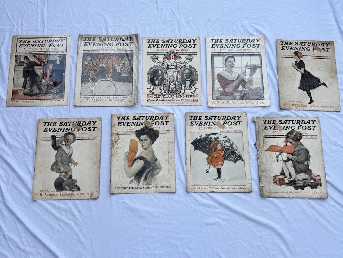 The Saturday Evening Post COMPLETE Magazine Lot of 9, 1903 1904 1905 1908 1909