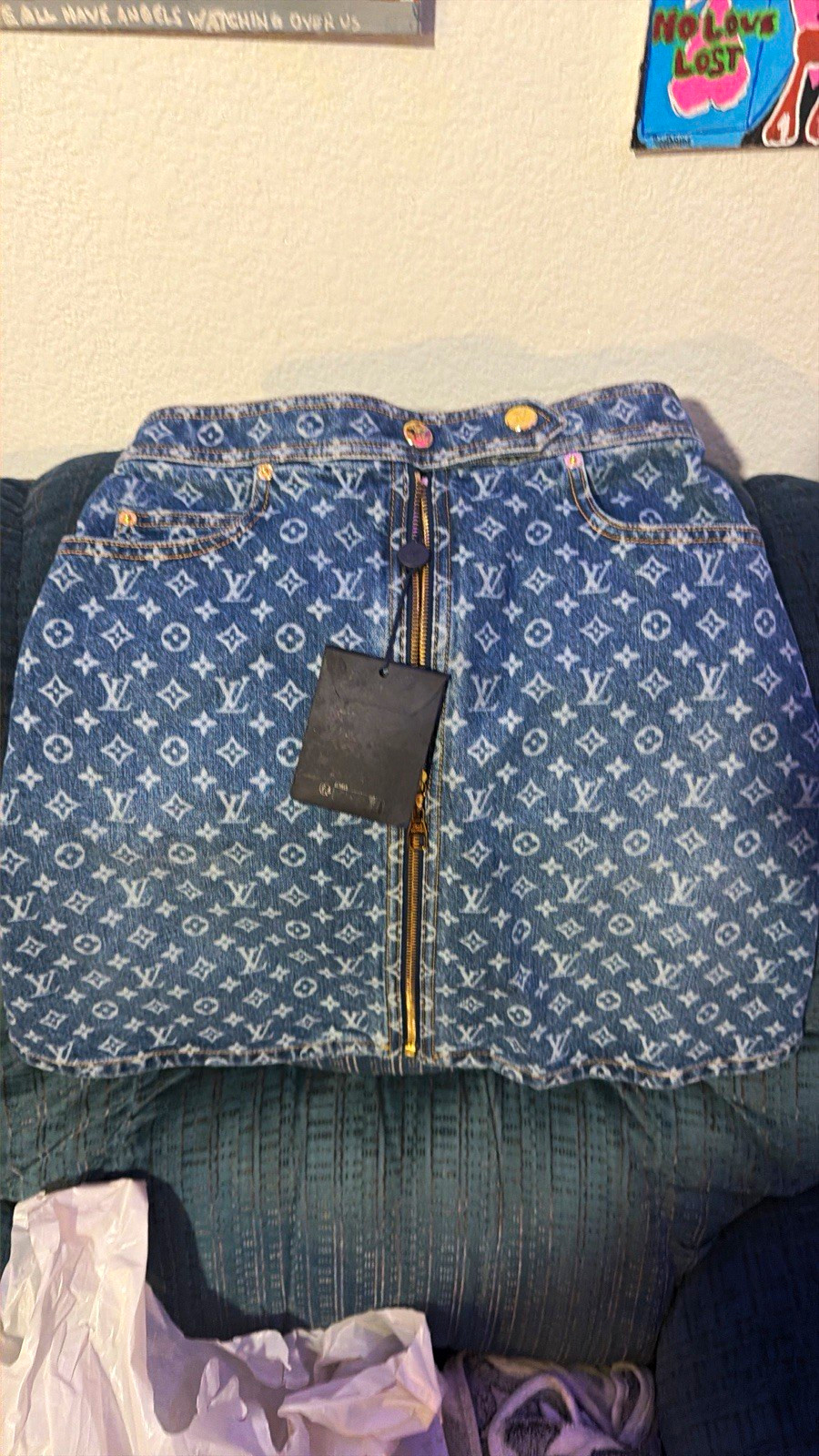 Louis Vuitton Blue Monogram Denim Mini Skirt High Rise Pockets Size 34 Louis Vuitton Blue Monogram Denim Mini Skirt High Rise Pockets Size 34