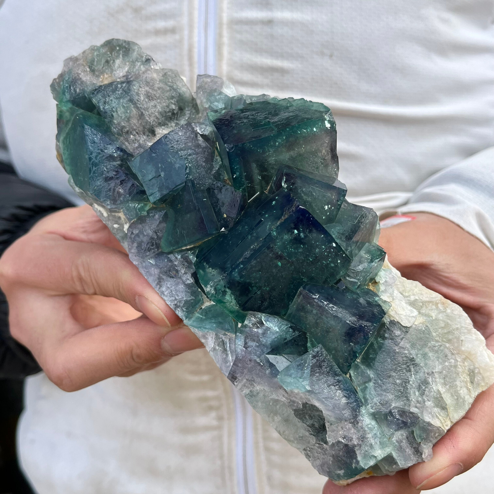 2.5LB Large Natural green cubic fluorite quartz crystal cluster mineral specimen
