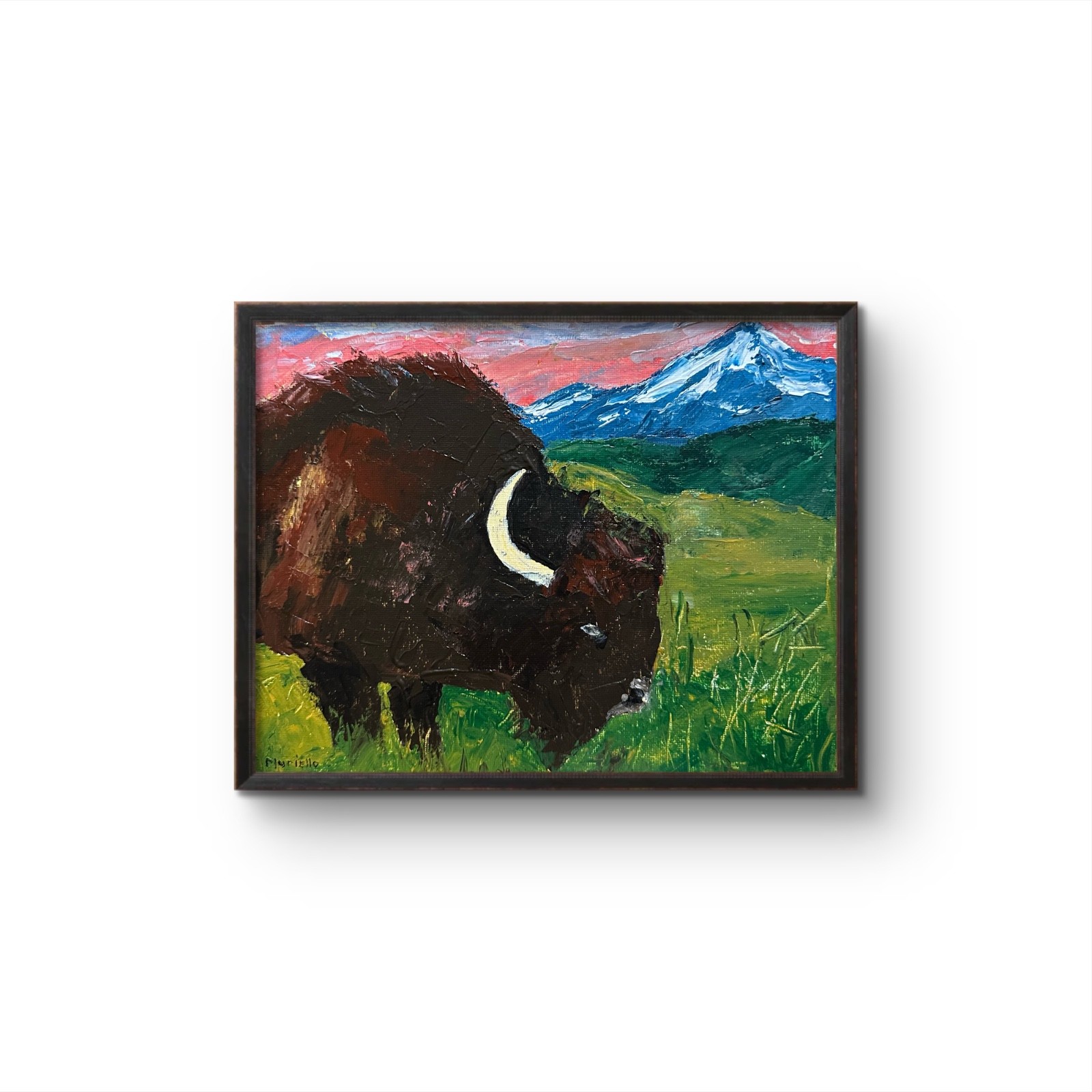 Muriello Original 8x10 Expressionist Bison Mountain Landscape Painting Signed Muriello Original 8x10 Expressionist Bison Mountain Landscape Painting Signed