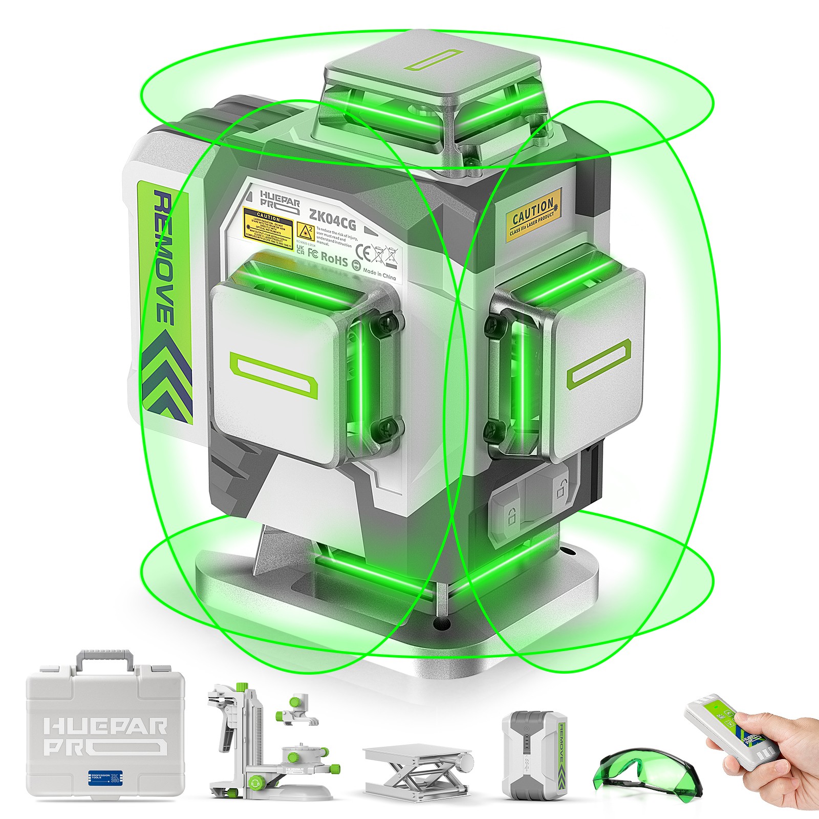 Huepar Pro Laser Level 360 Self Leveling Green 4D Laser for Construction ZK04CG Huepar Pro Laser Level 360 Self Leveling Green 4D Laser for Construction ZK04CG