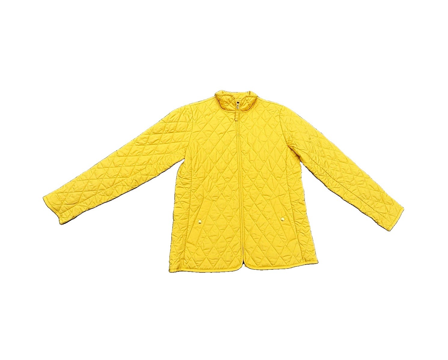 Lands\' End Women’s Yellow Quilted Zip Snap Polyester Jacket Collared Pockets S Lands\' End Women’s Yellow Quilted Zip Snap Polyester Jacket Collared Pockets S