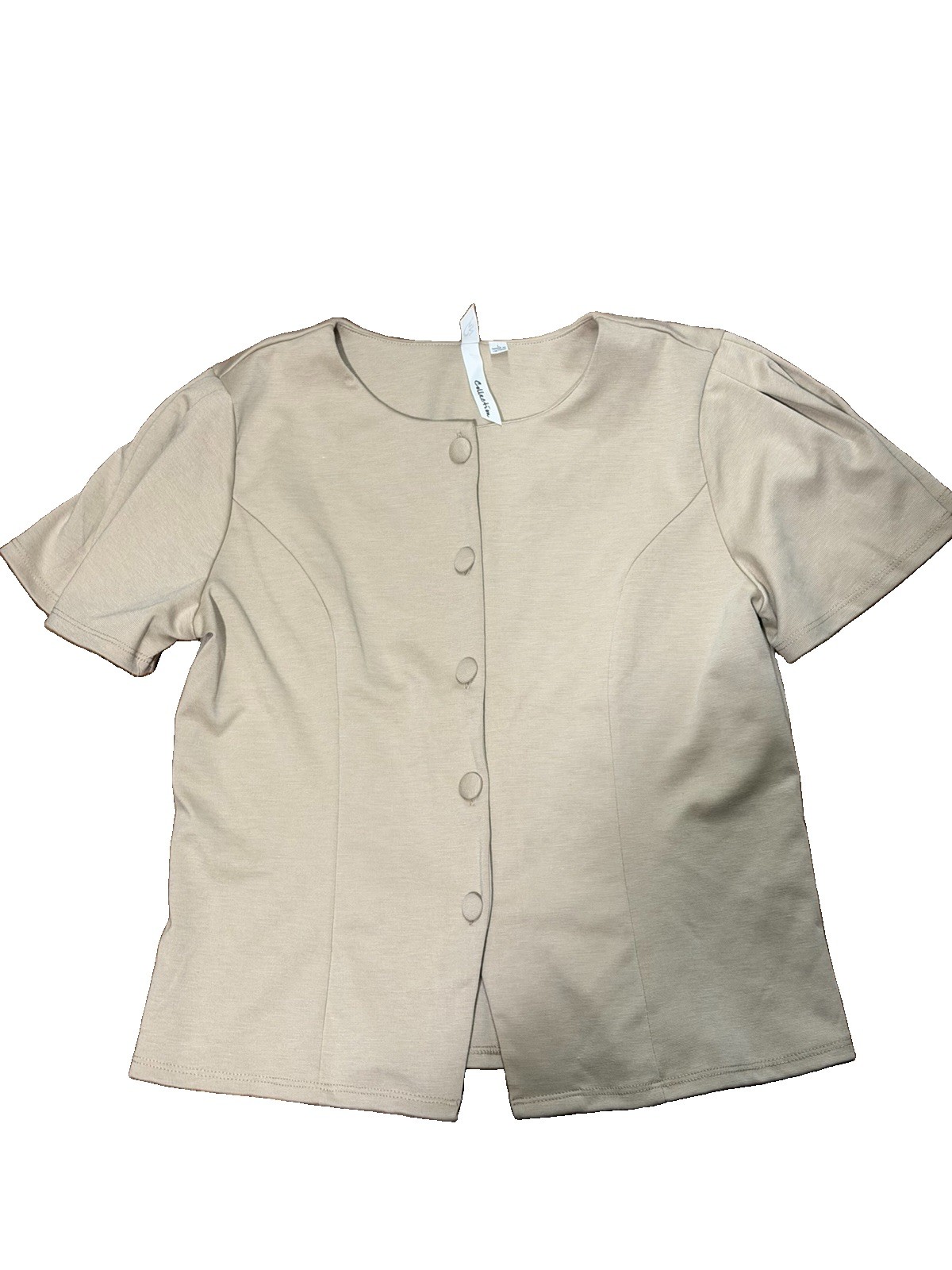 NWOT NY Collection Women\'s Size Large Beige Short Sleeve Button-Front Blouse NWOT NY Collection Women\'s Size Large Beige Short Sleeve Button-Front Blouse
