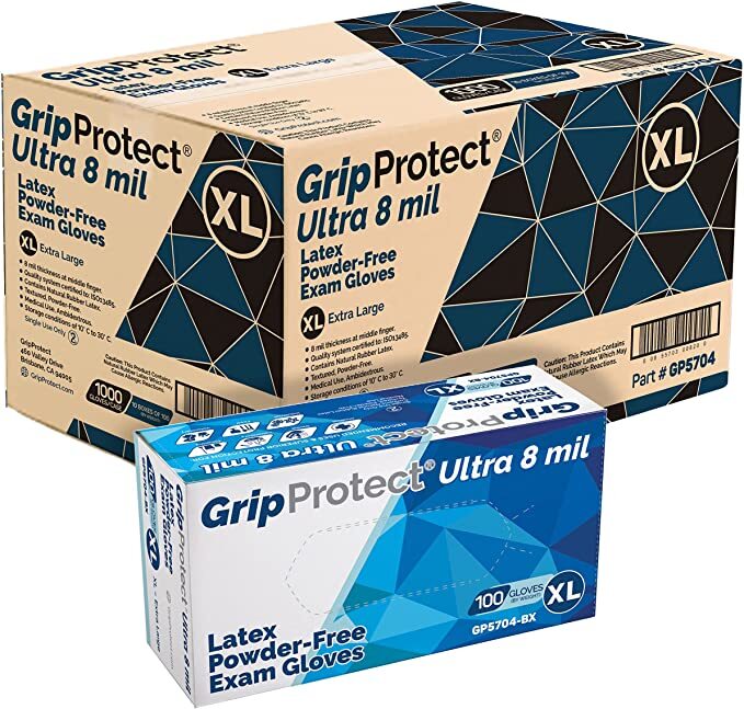 GripProtect Ultra 8 Mil Latex Exam Gloves - GP5701, GP5702, GP5703, GP5704