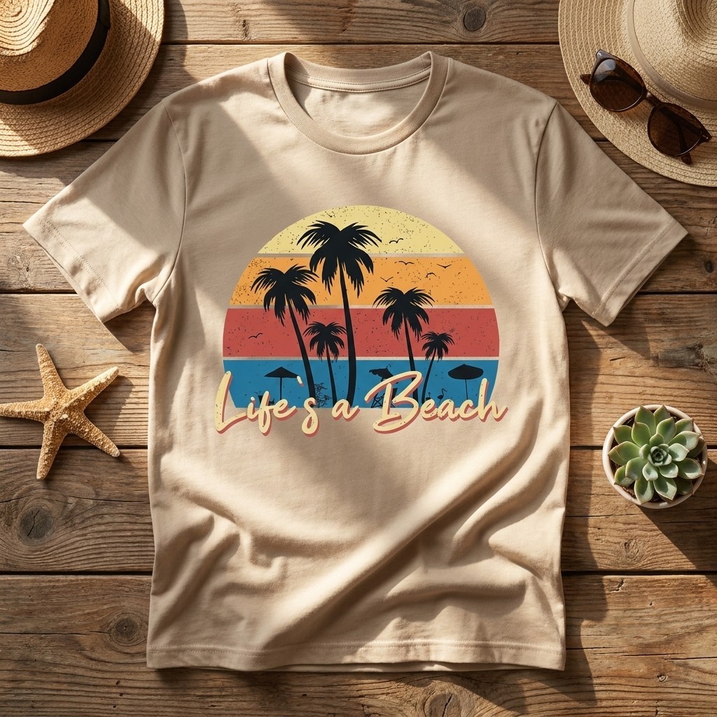 Life_s a Beach Funny Retro Palm Tree Vacation Summer Gift Unisex T-Shirt TA79