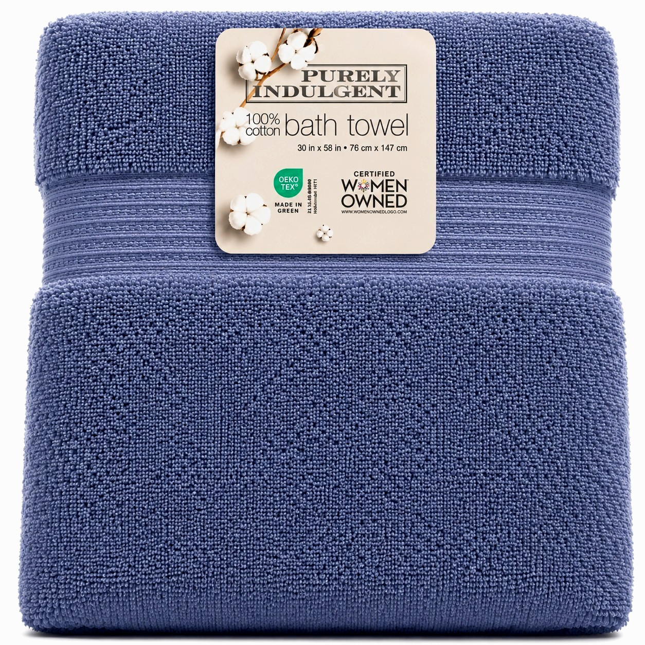 Purely Indulgent Blue Bath Towel 30x58 Soft Luxury HygroCotton OEKO-TEX Cotton