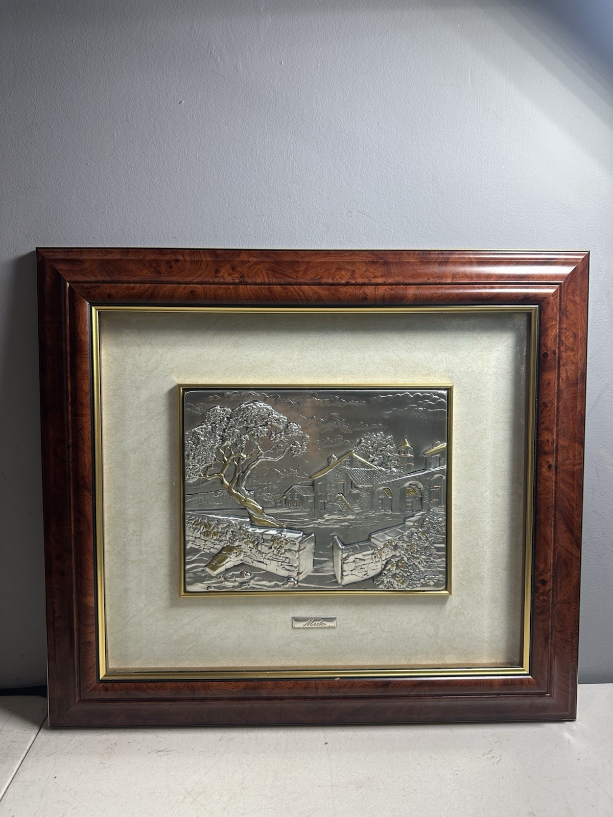 Vintage Italian 925 Sterling Silver House Tree Relief Framed Art Argento Italy
