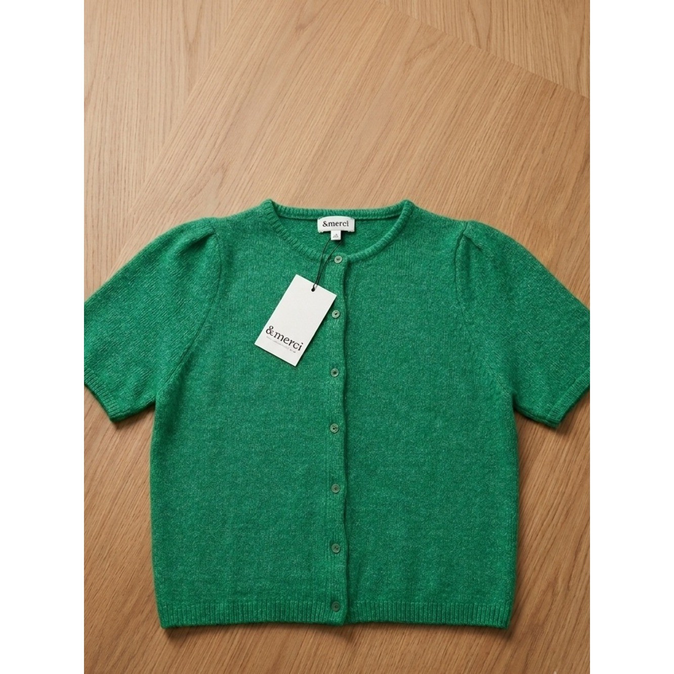 &merci Green Button Down Short-Sleeve Cardigan Size L NWT