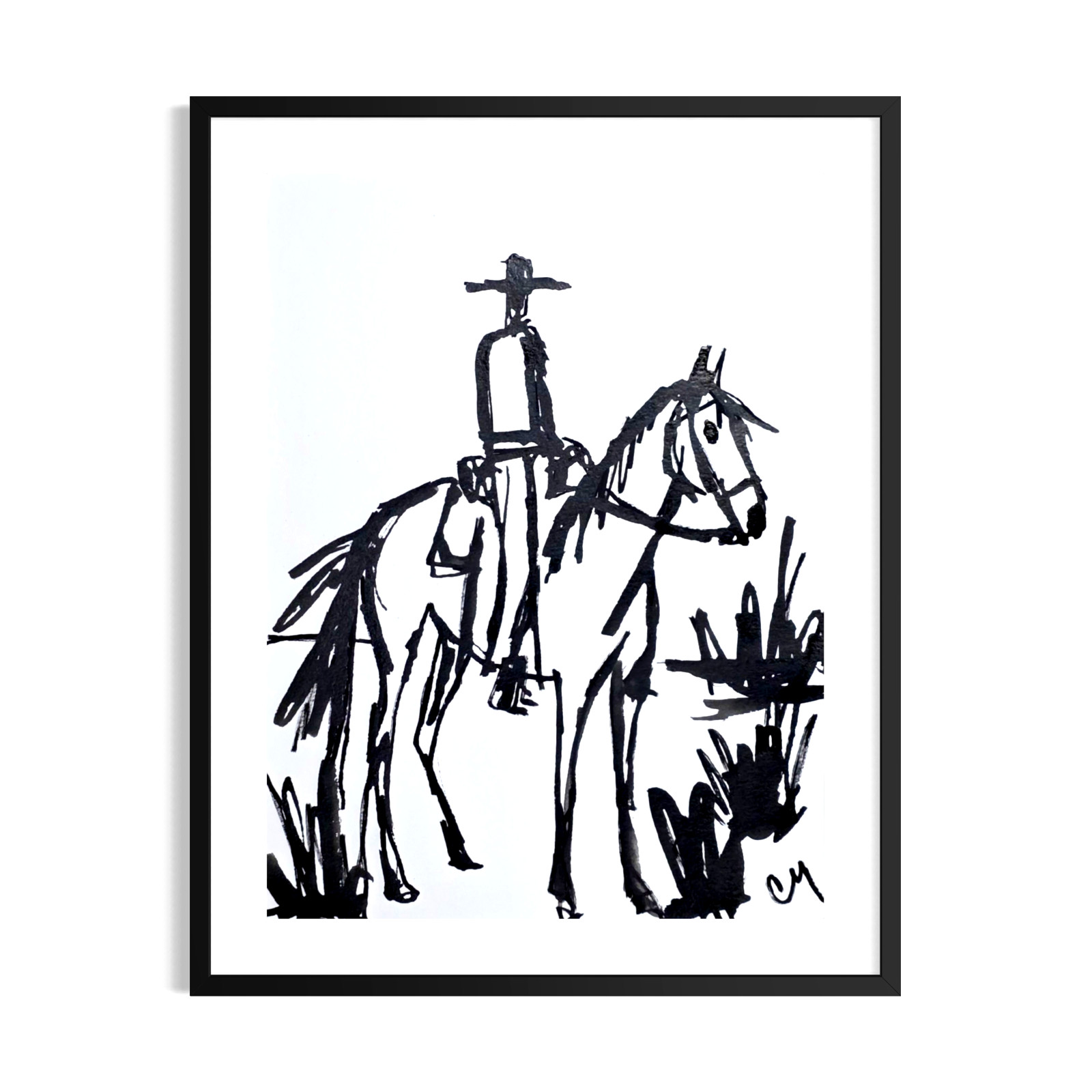 Original Cowboy Painting 9x12 Abstract Horse Expressionist  Signed Wall Art