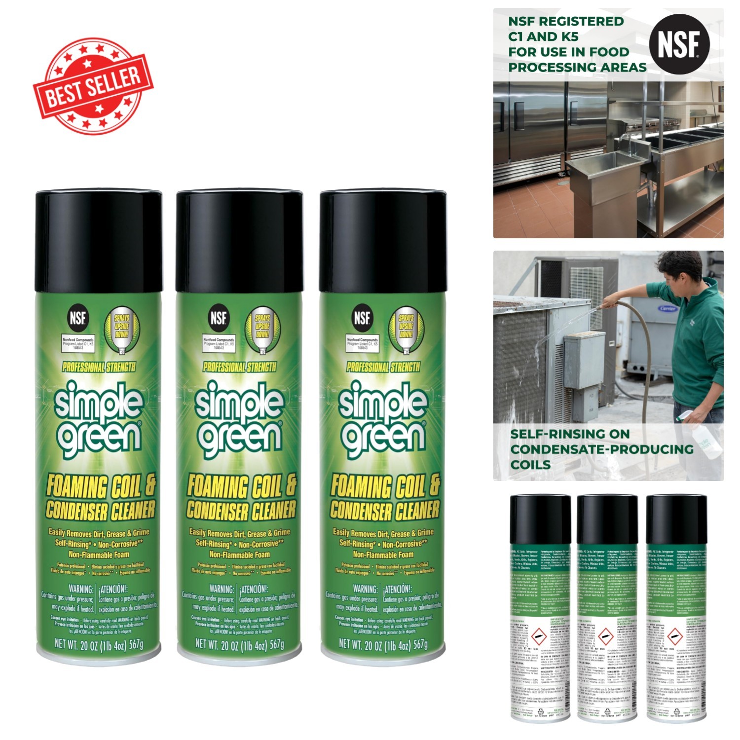 20oz Professional Foaming Coil Cleaner - Non-Caustic, Non-Flammable (Pack of 3)