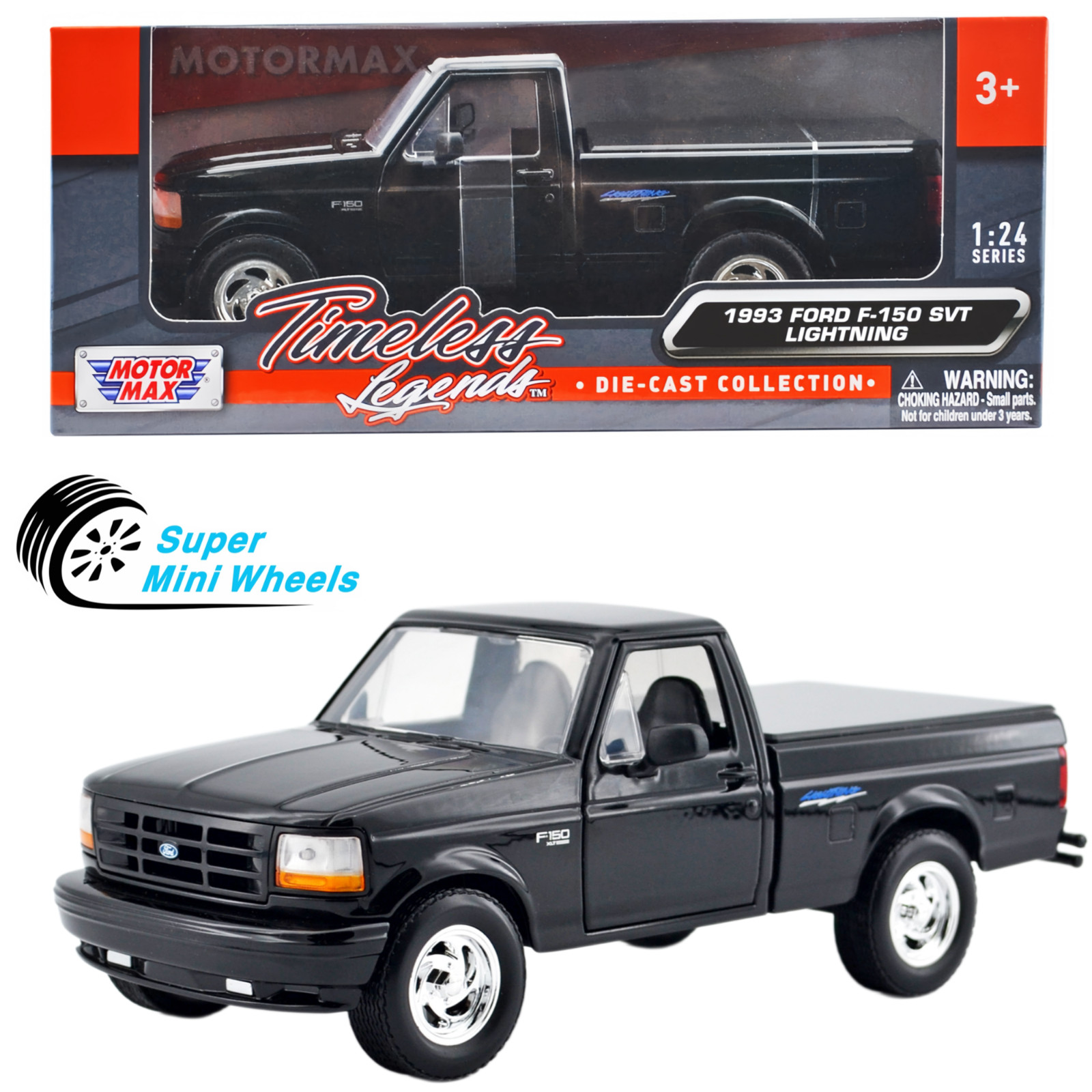 Motormax 1:24 1993 Ford F-150 SVT Lightning Black Motormax 1:24 1993 Ford F-150 SVT Lightning Black