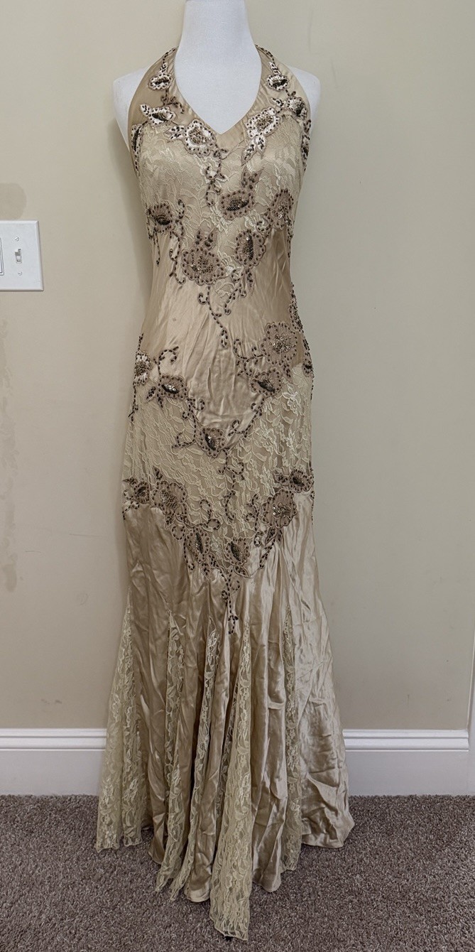 Cache Satin Gold A-line American Vintage Women\'s Gold/Cream Dress