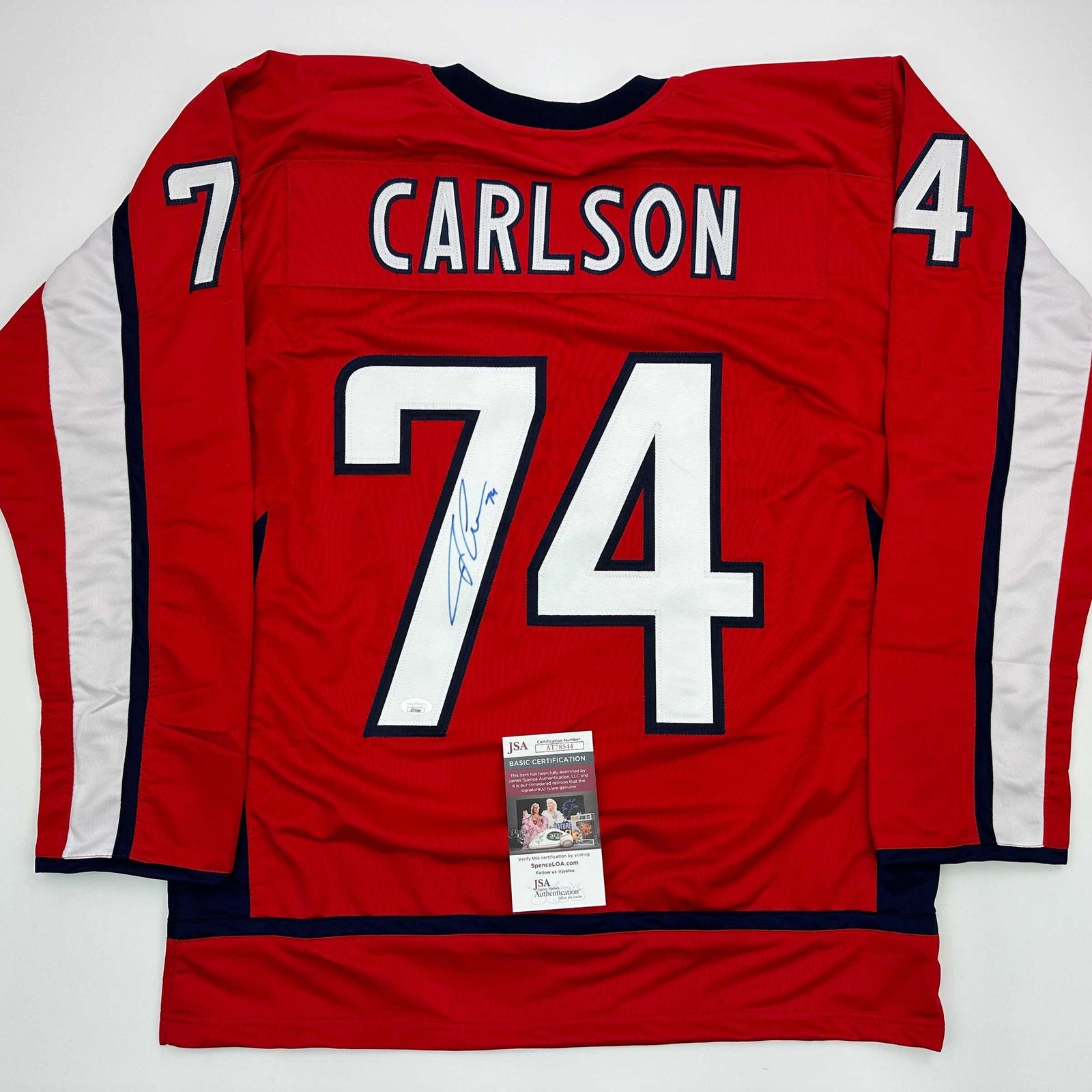 Autographed/Signed John Carlson Washington Red Hockey Jersey JSA COA Autographed/Signed John Carlson Washington Red Hockey Jersey JSA COA