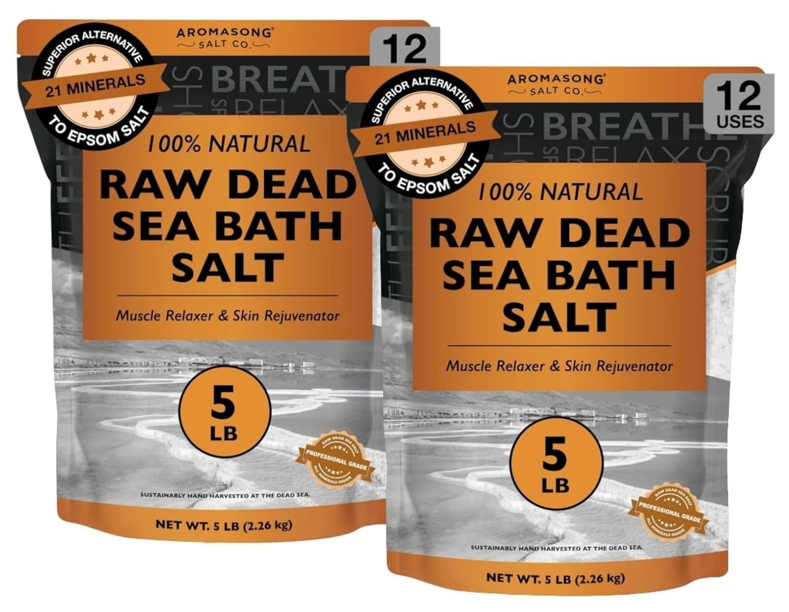 Aromasong Raw Dead Sea Salt for Soaking - Minimal Cleaned Bath Salt Soak - 10...